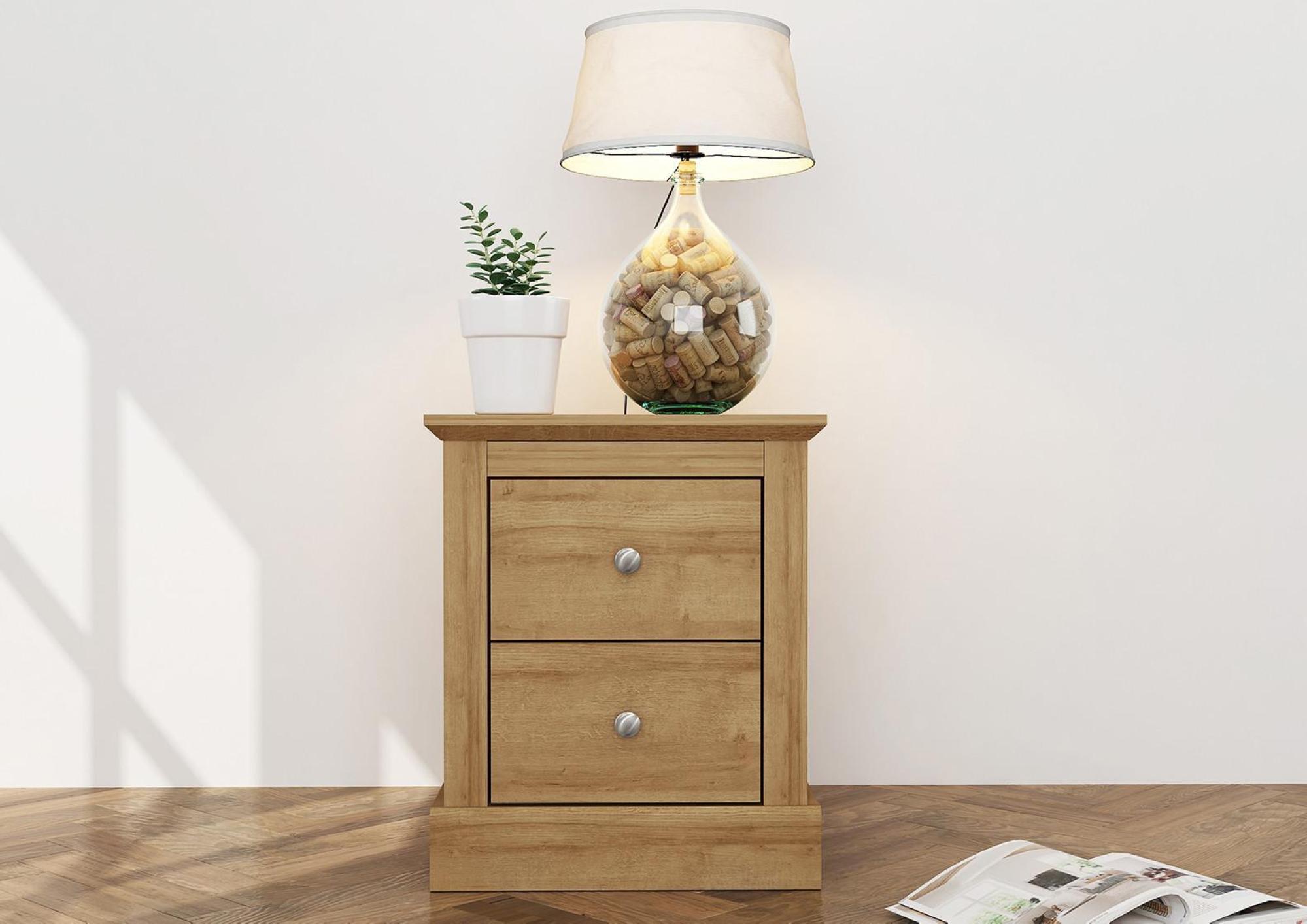 Product photograph of Devon Oak 2 Drawer Bedside Cabinet from Choice Furniture Superstore.