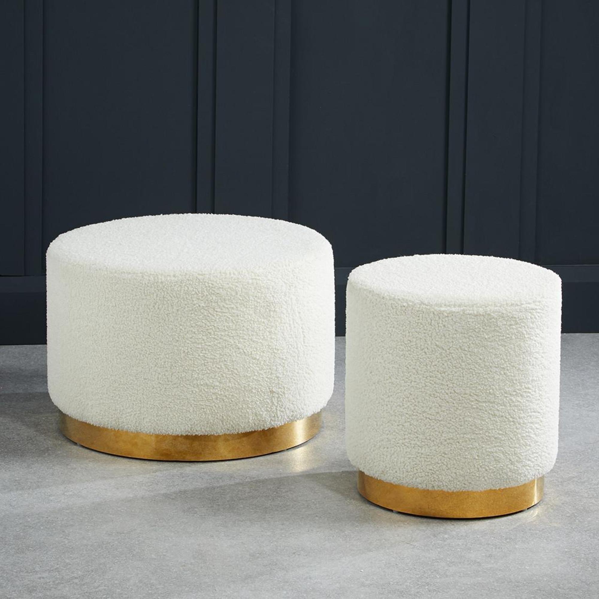 Product photograph of Lara White Boucle Fabric Large Pouffe from Choice Furniture Superstore.