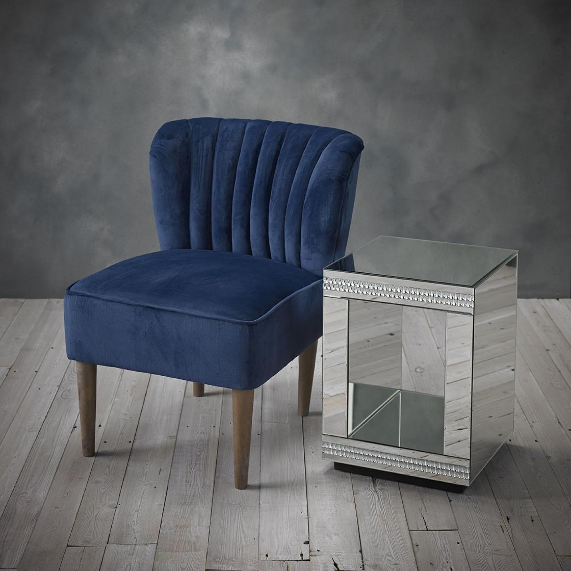 Product photograph of Bella Midnight Blue Crushed Velvet Fabric Chair from Choice Furniture Superstore.