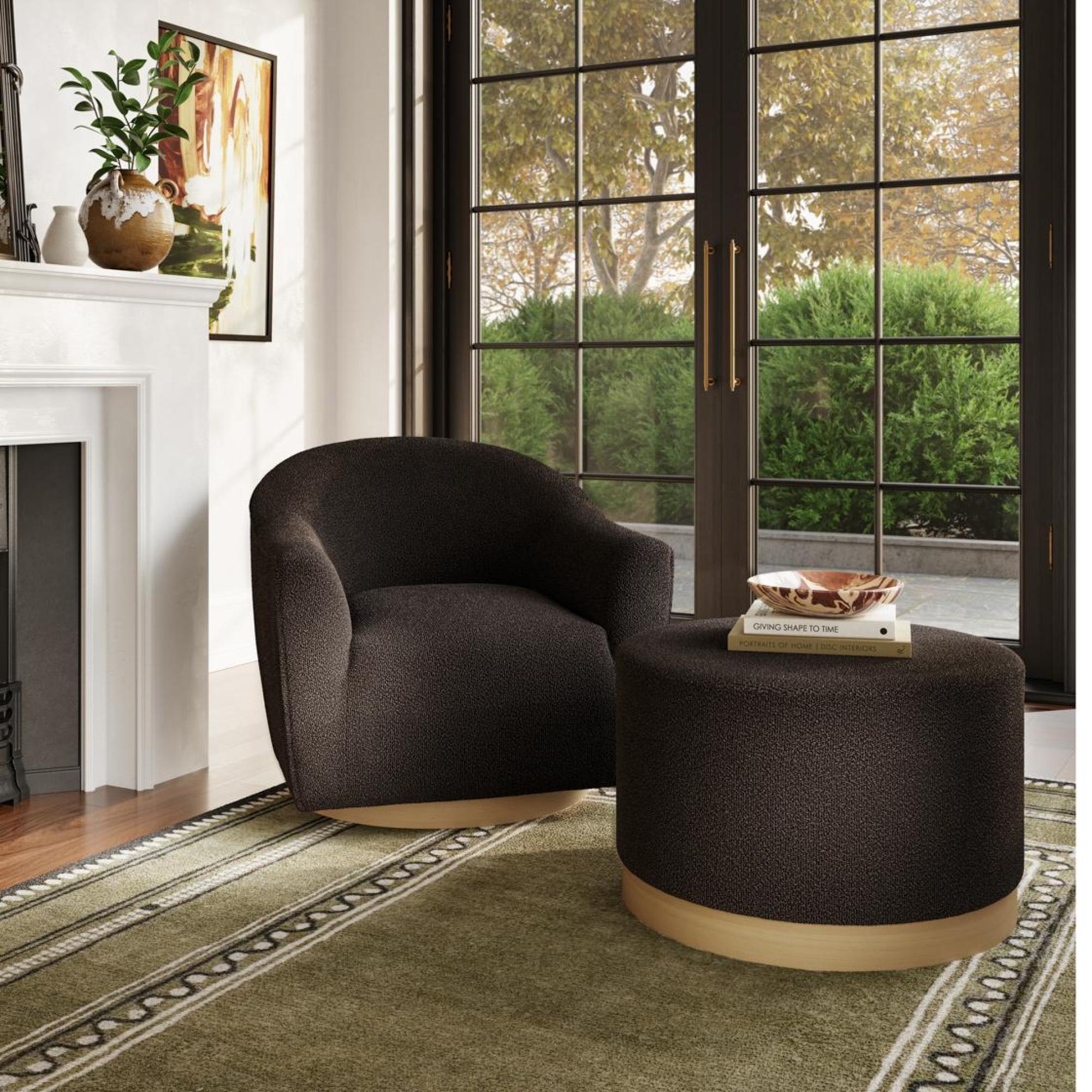 Product photograph of Daphne Black And Natural Boucle Fabric Swivel Chair from Choice Furniture Superstore.