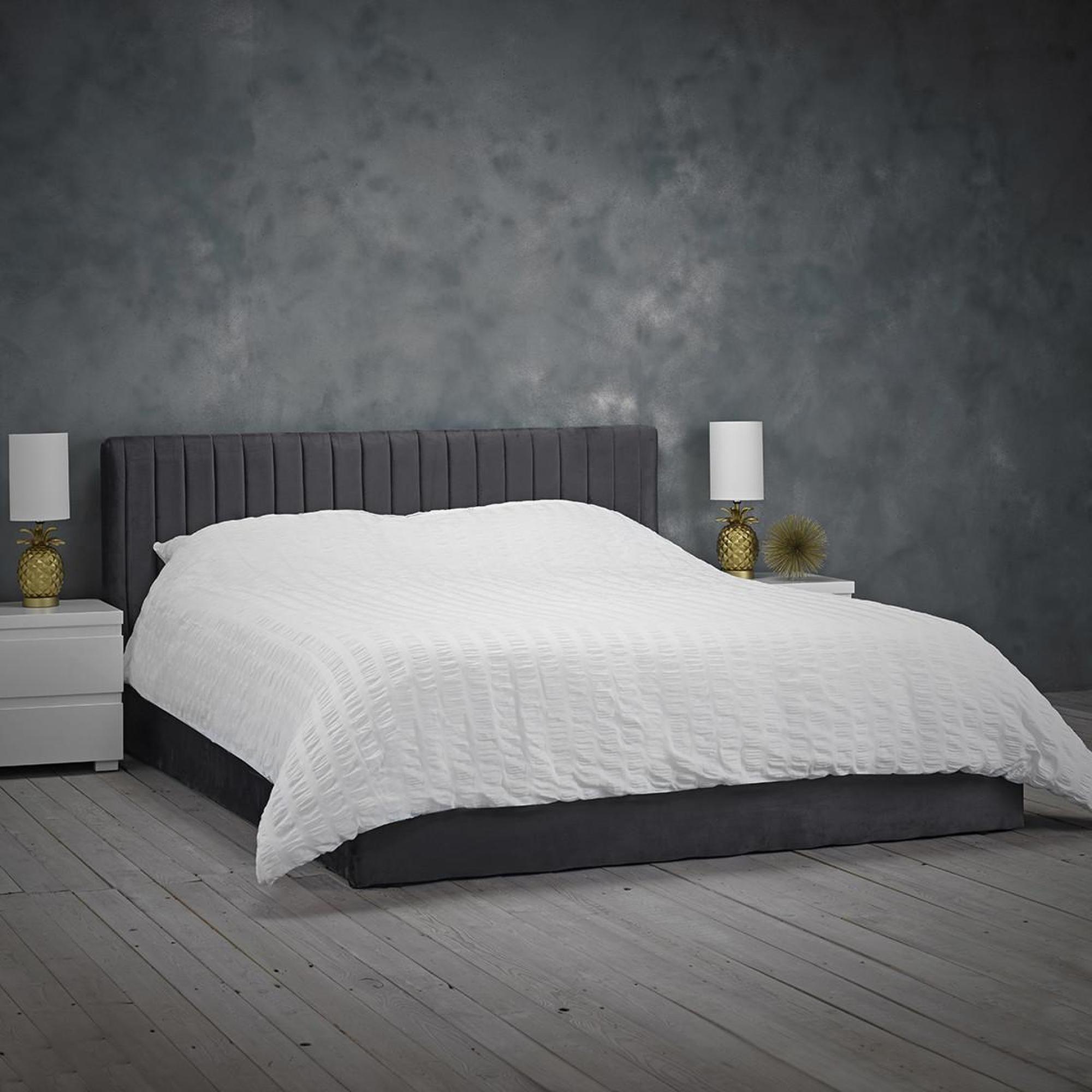 Product photograph of Berlin Silver Velvet Fabric Bed - Comes In Double And King Size Options from Choice Furniture Superstore.