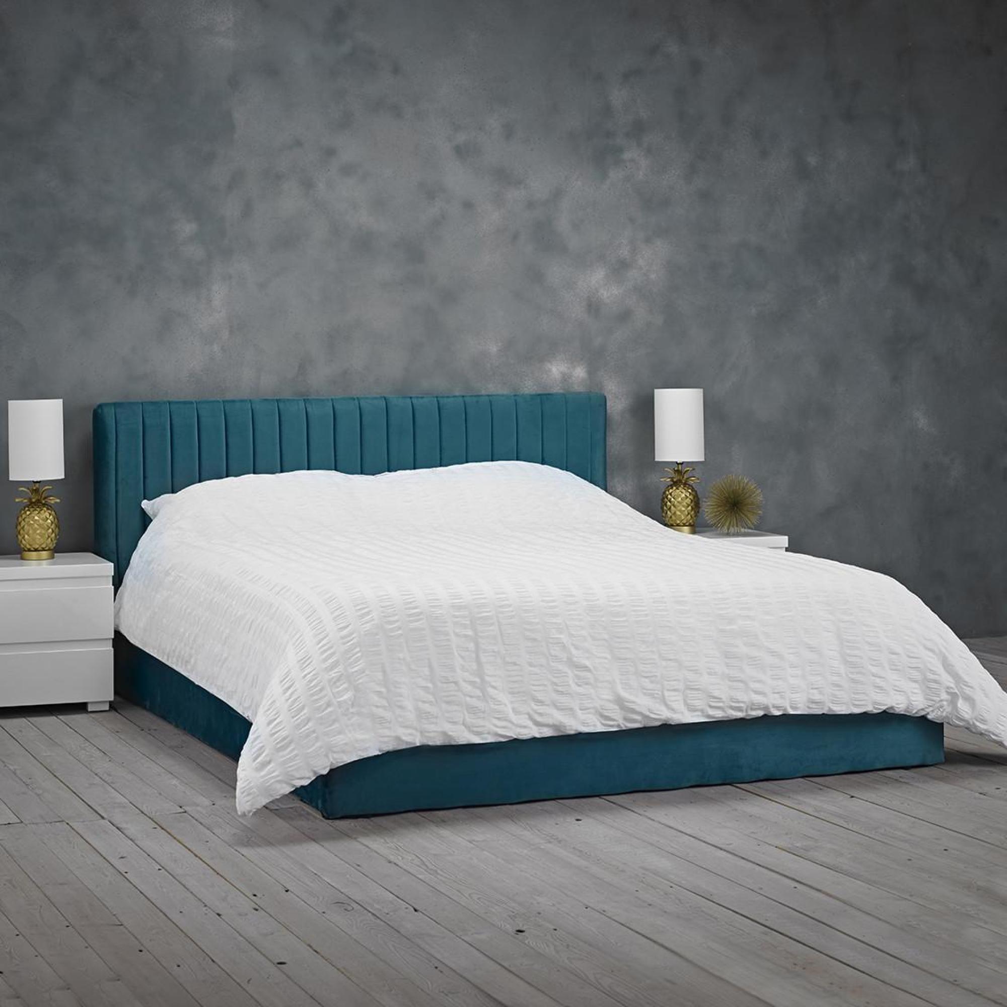 Product photograph of Berlin Teal Velvet Fabric Bed - Comes In Double And King Size Options from Choice Furniture Superstore.