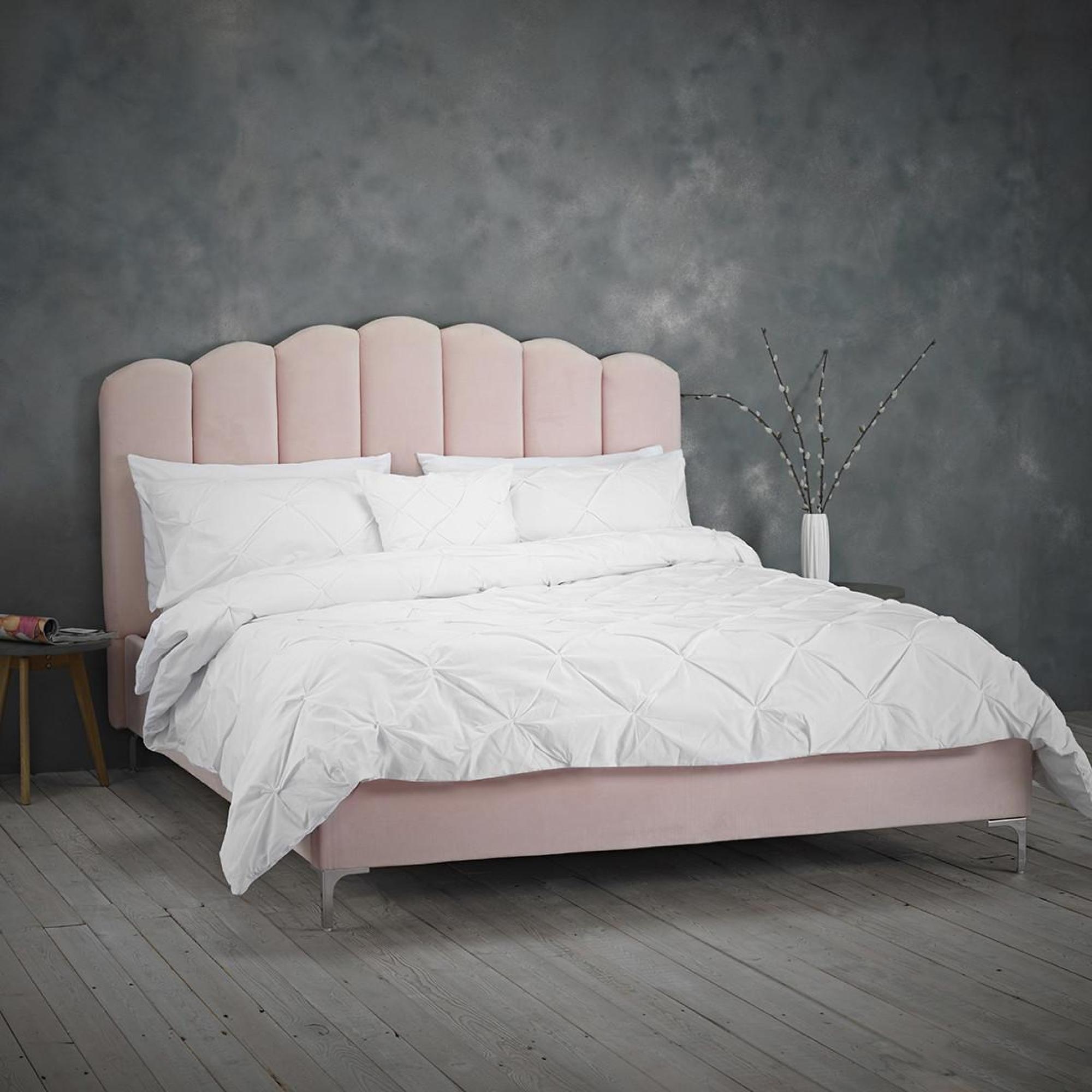 Product photograph of Willow Pink Polyester Bed - Comes In Double And King Size Options from Choice Furniture Superstore.