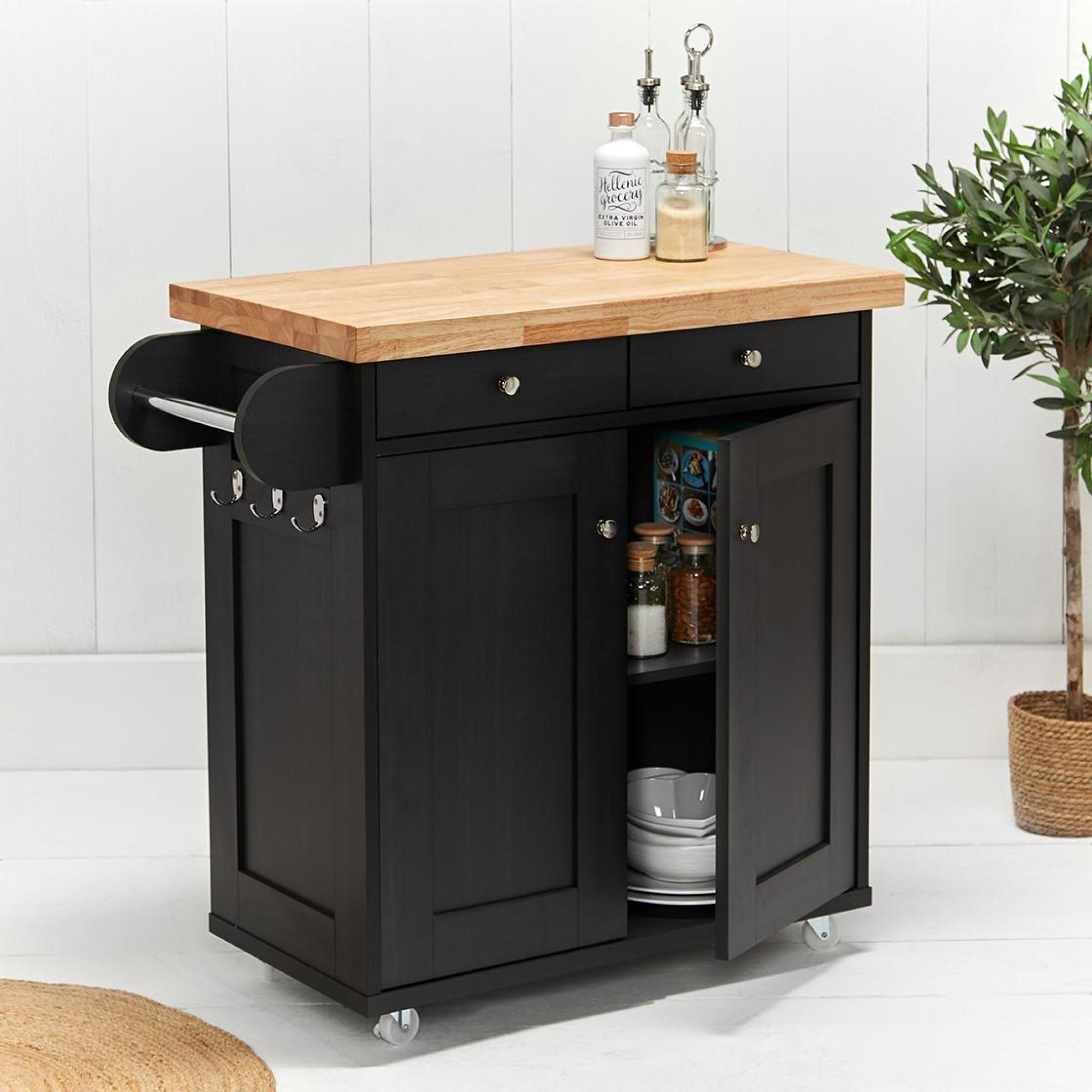 Product photograph of Portland Black Wood Kitchen Island from Choice Furniture Superstore.