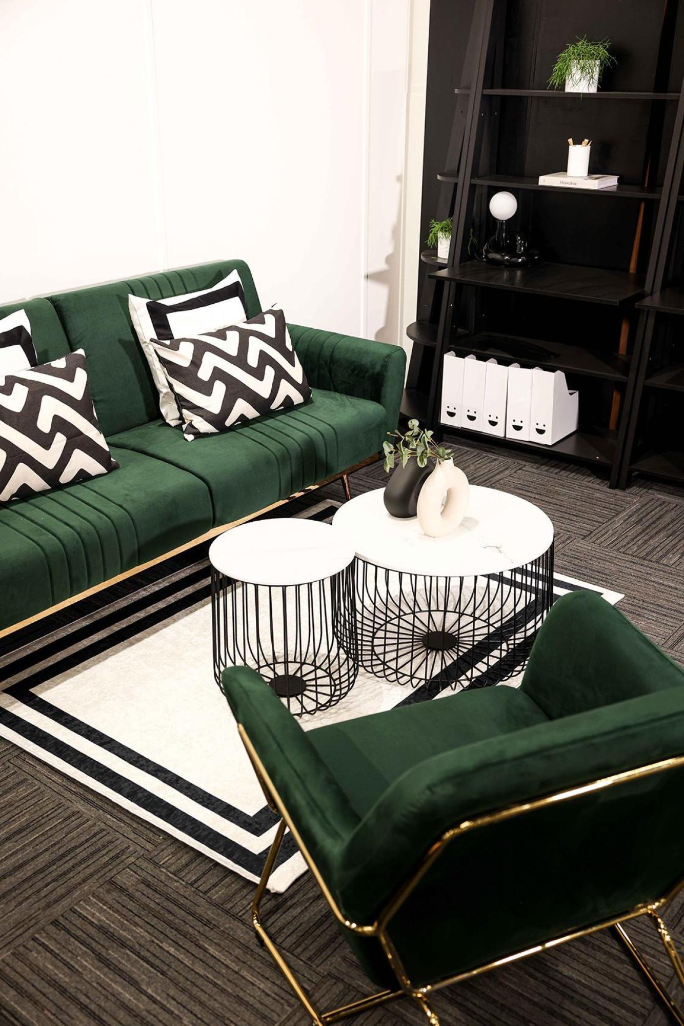 Product photograph of Charles Racing Green Velvet Fabric And Gold Armchair from Choice Furniture Superstore.
