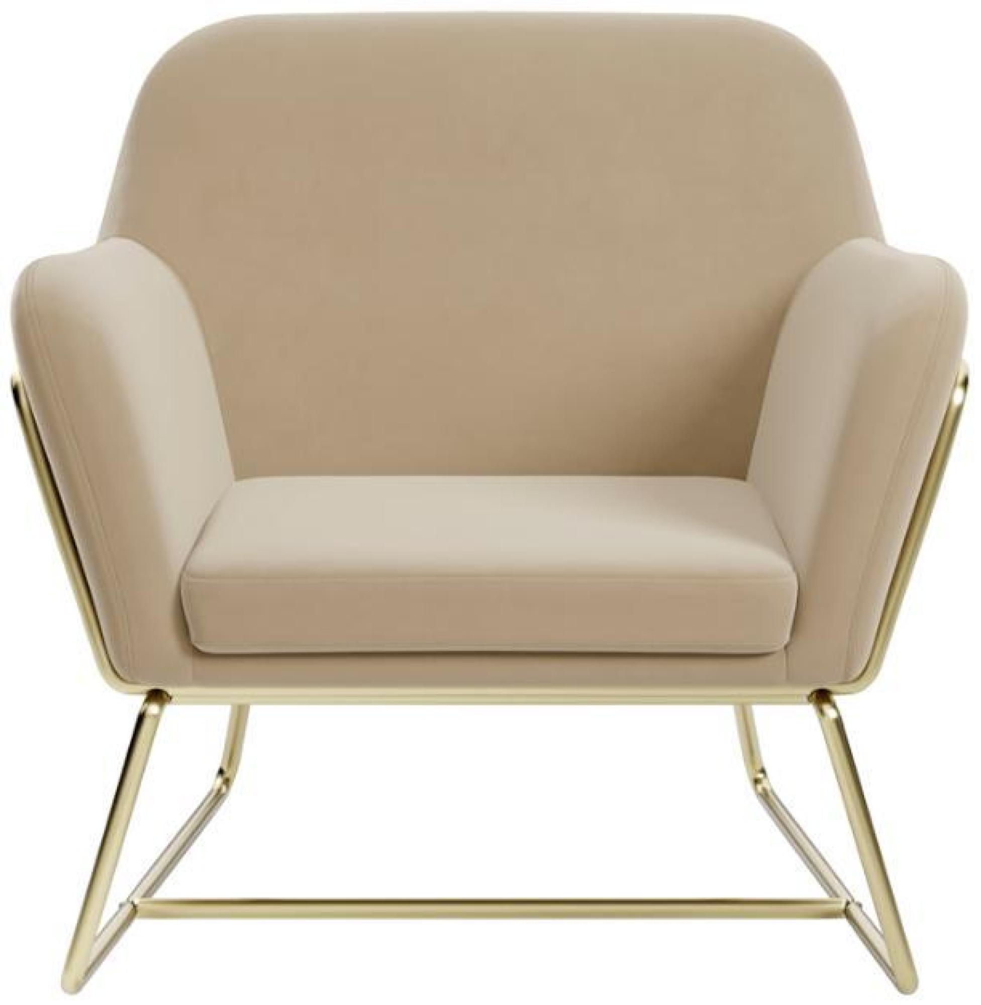 Product photograph of Charles Beige Velvet Fabric And Gold Armchair from Choice Furniture Superstore.