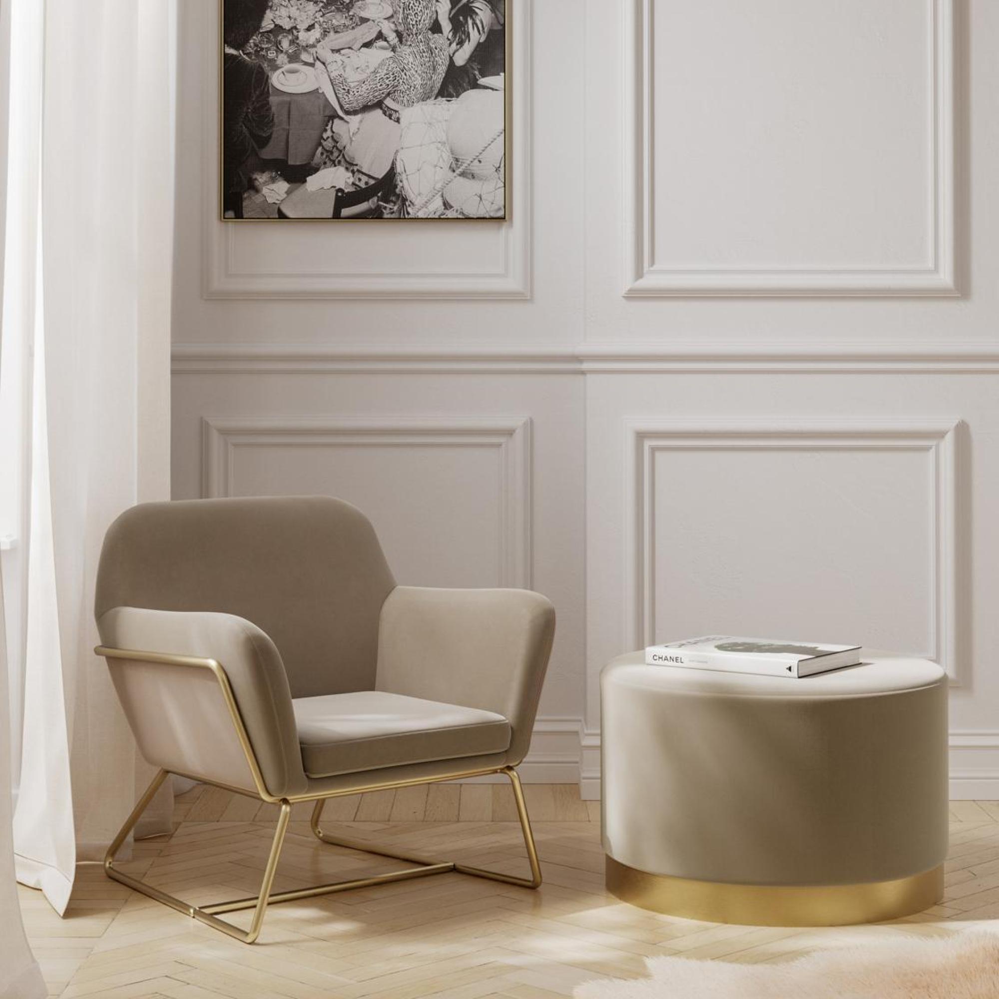 Product photograph of Charles Beige Velvet Fabric And Gold Armchair from Choice Furniture Superstore.