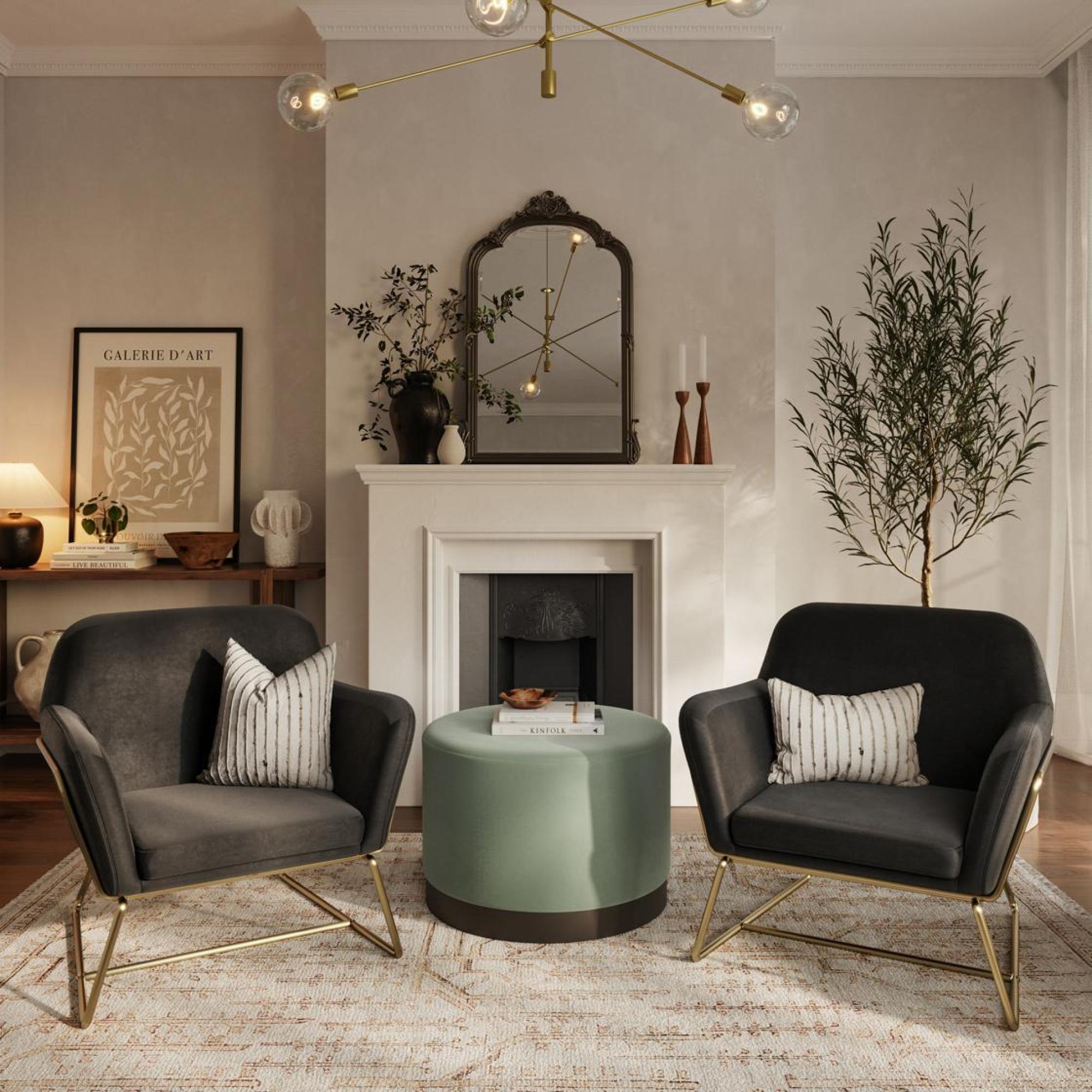 Product photograph of Charles Black Velvet Fabric And Gold Armchair from Choice Furniture Superstore.