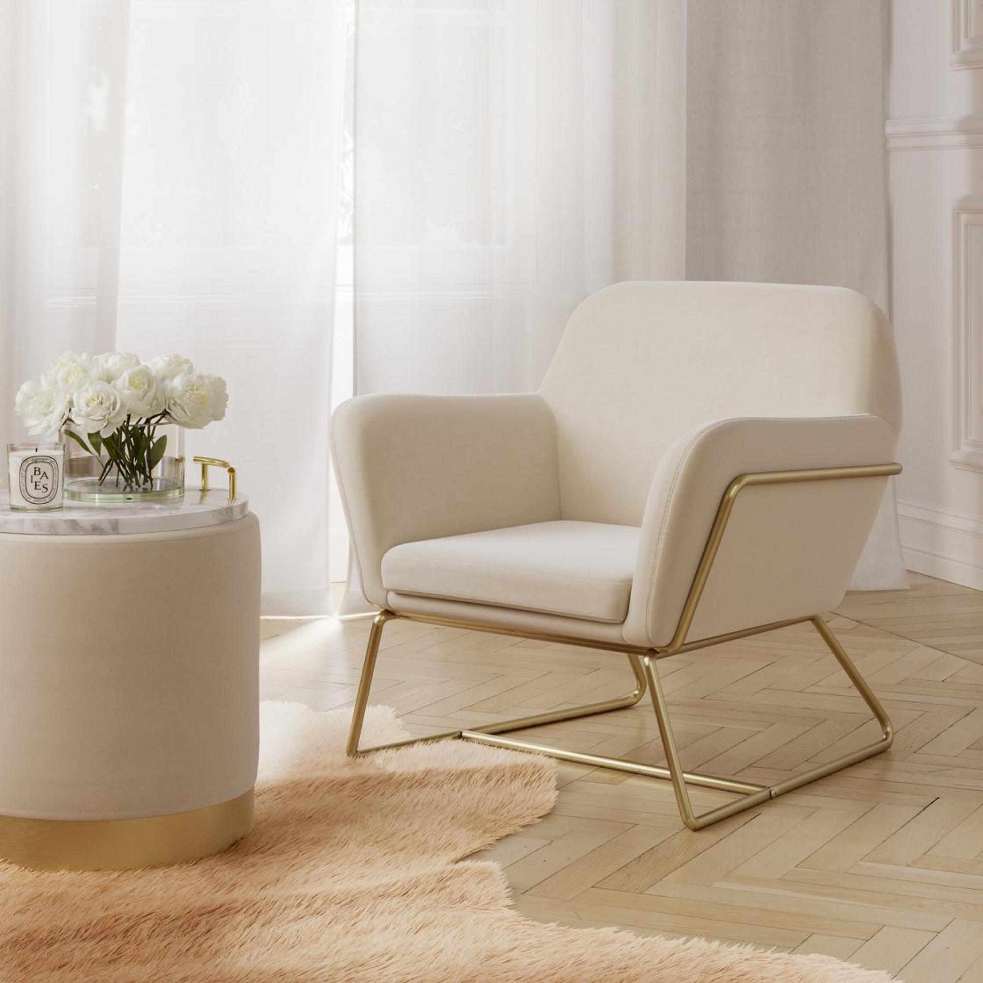 Product photograph of Charles Cream And Brushed Gold Velvet Fabric Armchair from Choice Furniture Superstore.