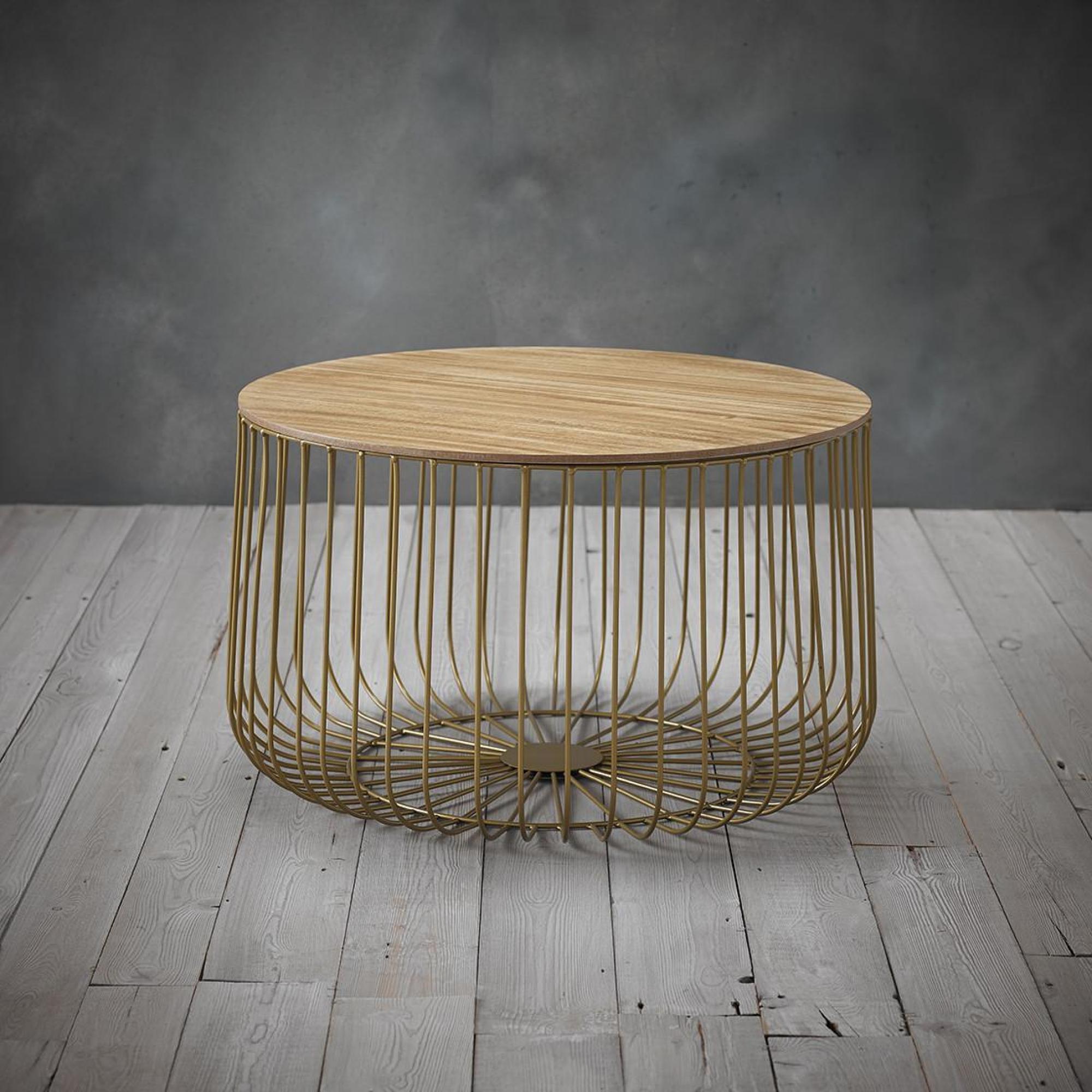 Product photograph of Enzo Gold And Oak Effect Large Cage Table from Choice Furniture Superstore.
