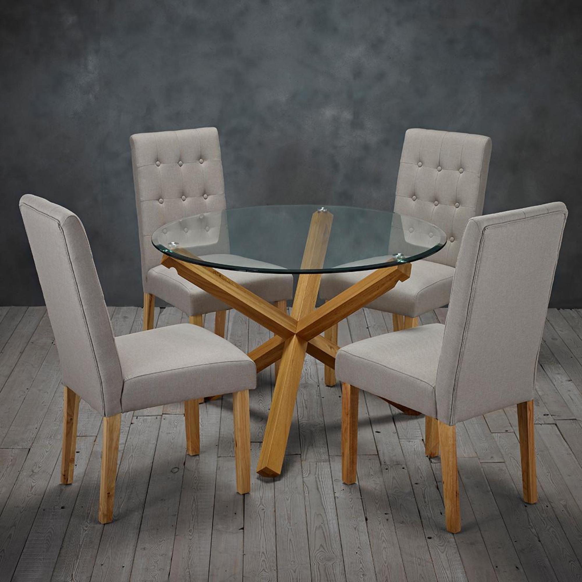 Product photograph of Oporto Solid Oak And Glass Dining Table from Choice Furniture Superstore.