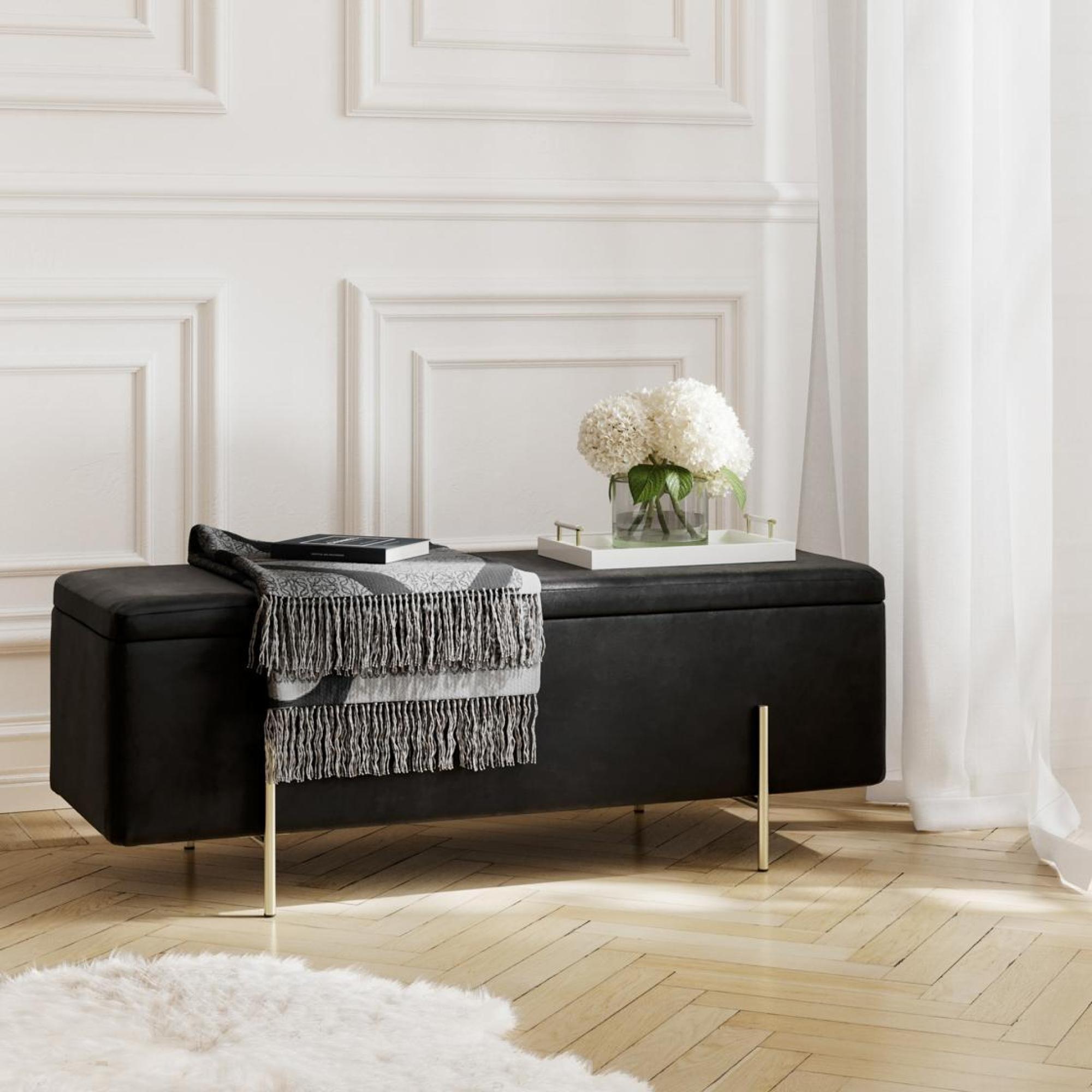 Product photograph of Lola Black Velvet Fabric Storage Ottoman from Choice Furniture Superstore.