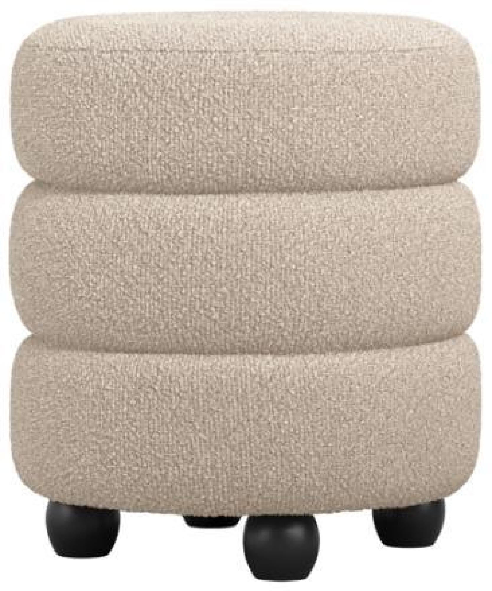 Product photograph of Emi Buff And Black Boucle Fabric Pouffe from Choice Furniture Superstore.