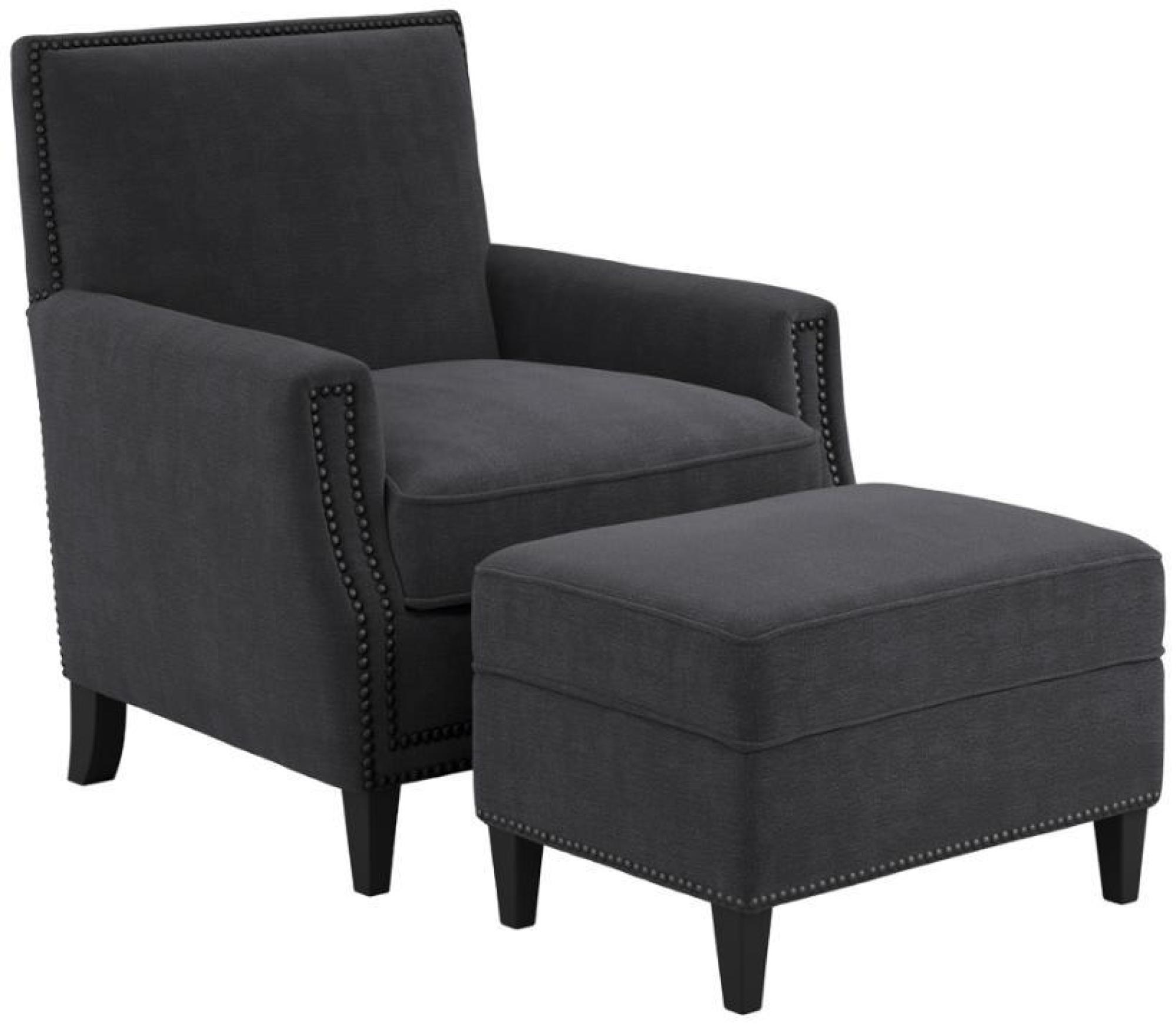 Product photograph of Atticus Anthracite Linen Blend Fabric Footstool from Choice Furniture Superstore.