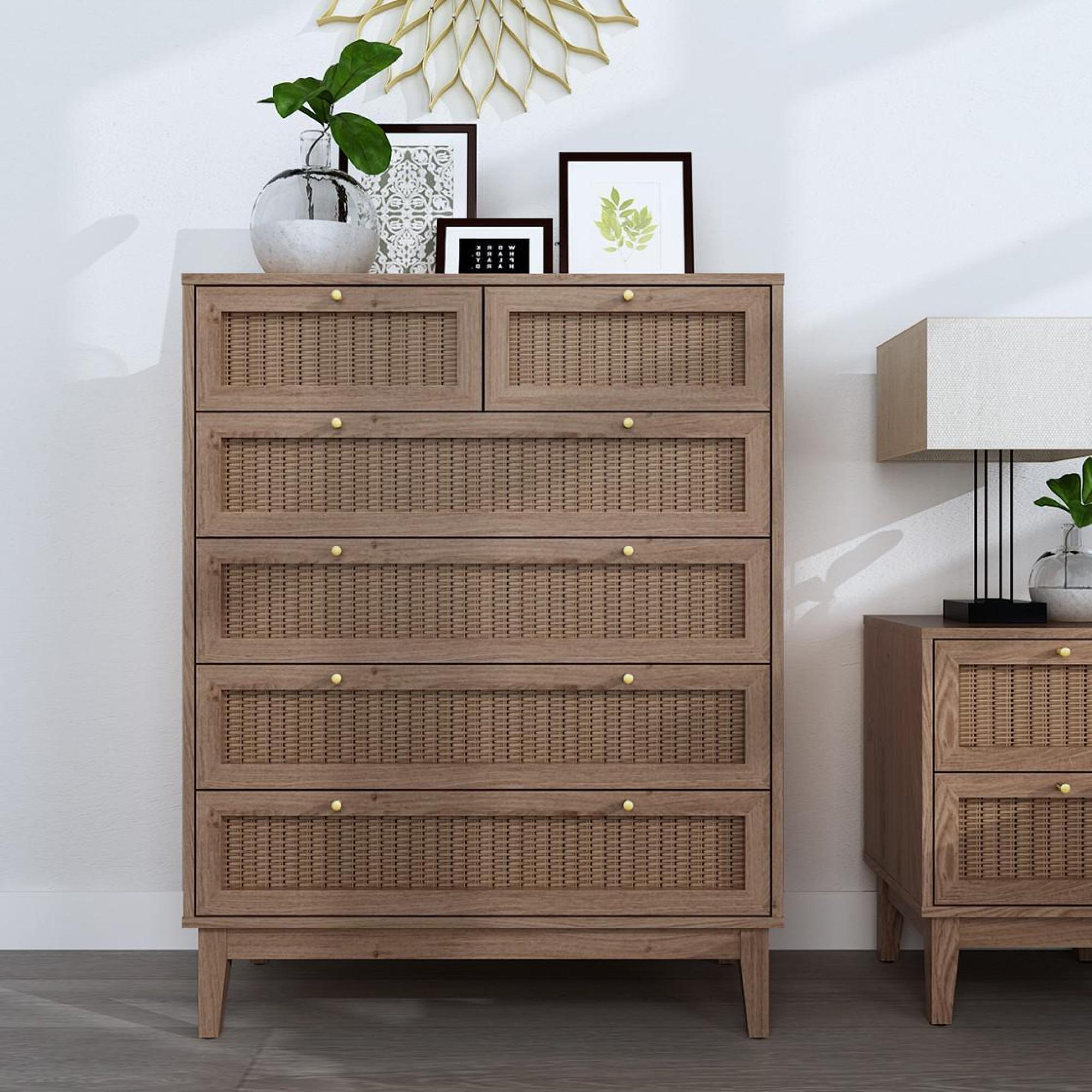 Product photograph of Bordeaux Wood And Faux Rattan 2 4 Drawer Chest from Choice Furniture Superstore.