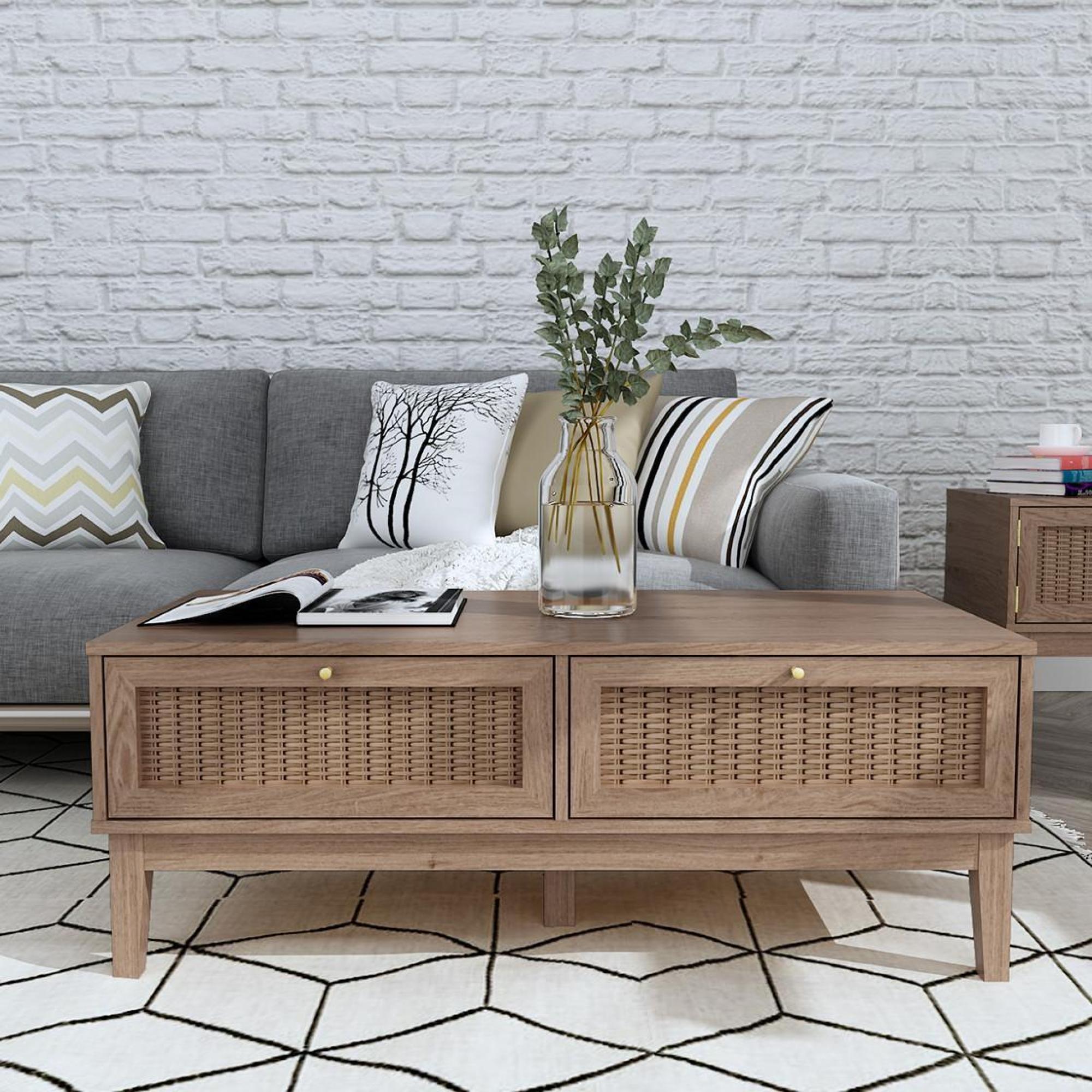 Product photograph of Bordeaux Wood And Faux Rattan Coffee Table from Choice Furniture Superstore.