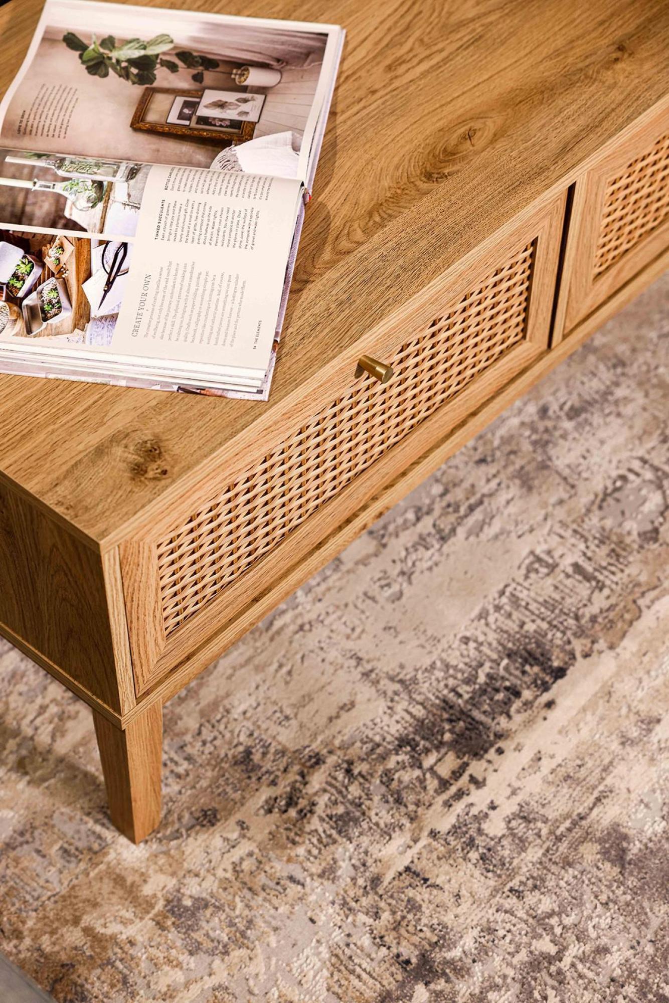 Product photograph of Bordeaux Wood And Faux Rattan Coffee Table from Choice Furniture Superstore.