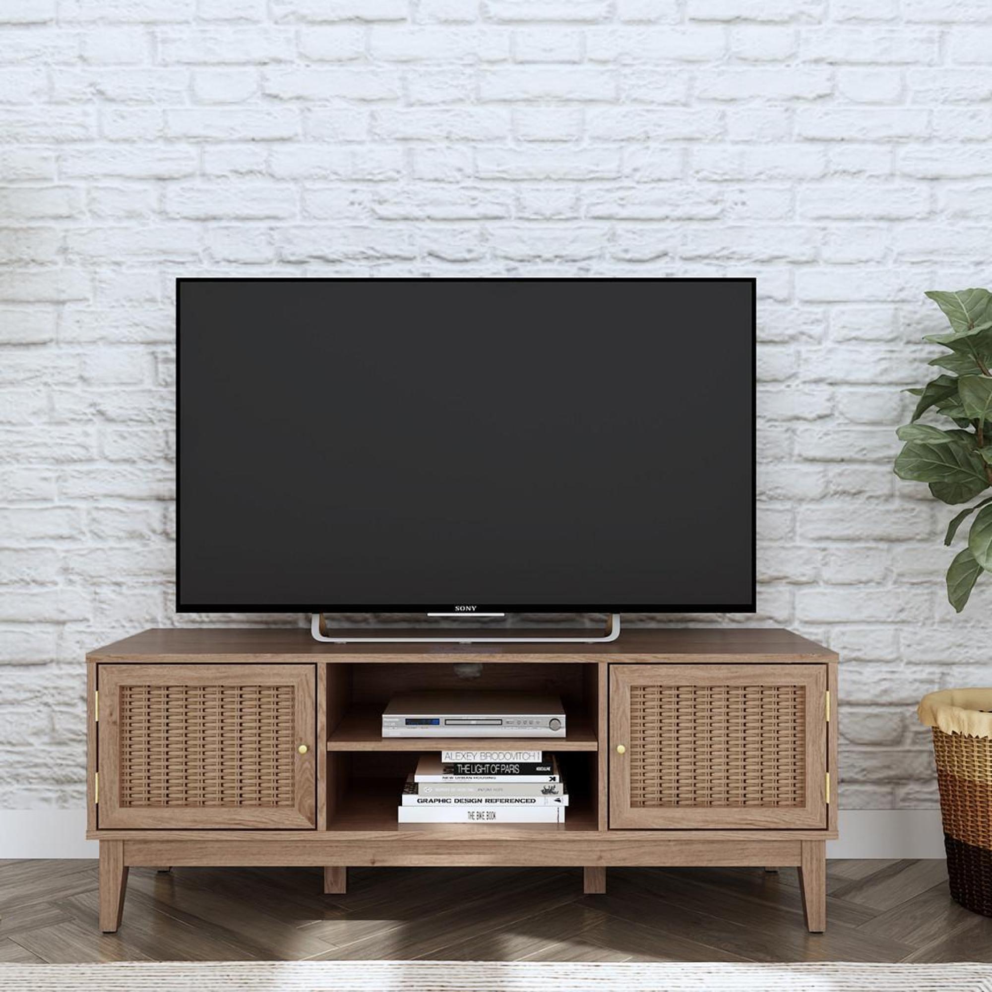 Product photograph of Bordeaux Oak And Faux Rattan Tv Unit from Choice Furniture Superstore.