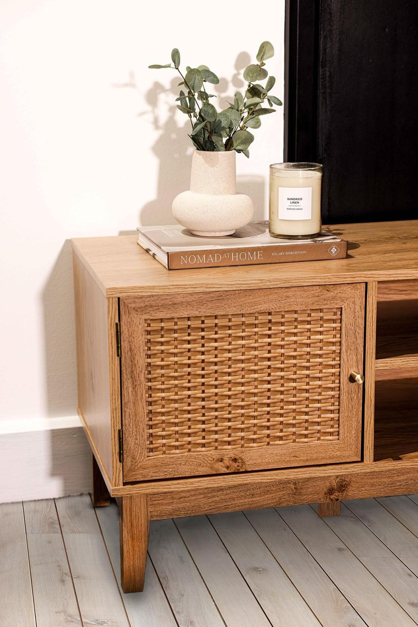 Product photograph of Bordeaux Oak And Faux Rattan Tv Unit from Choice Furniture Superstore.