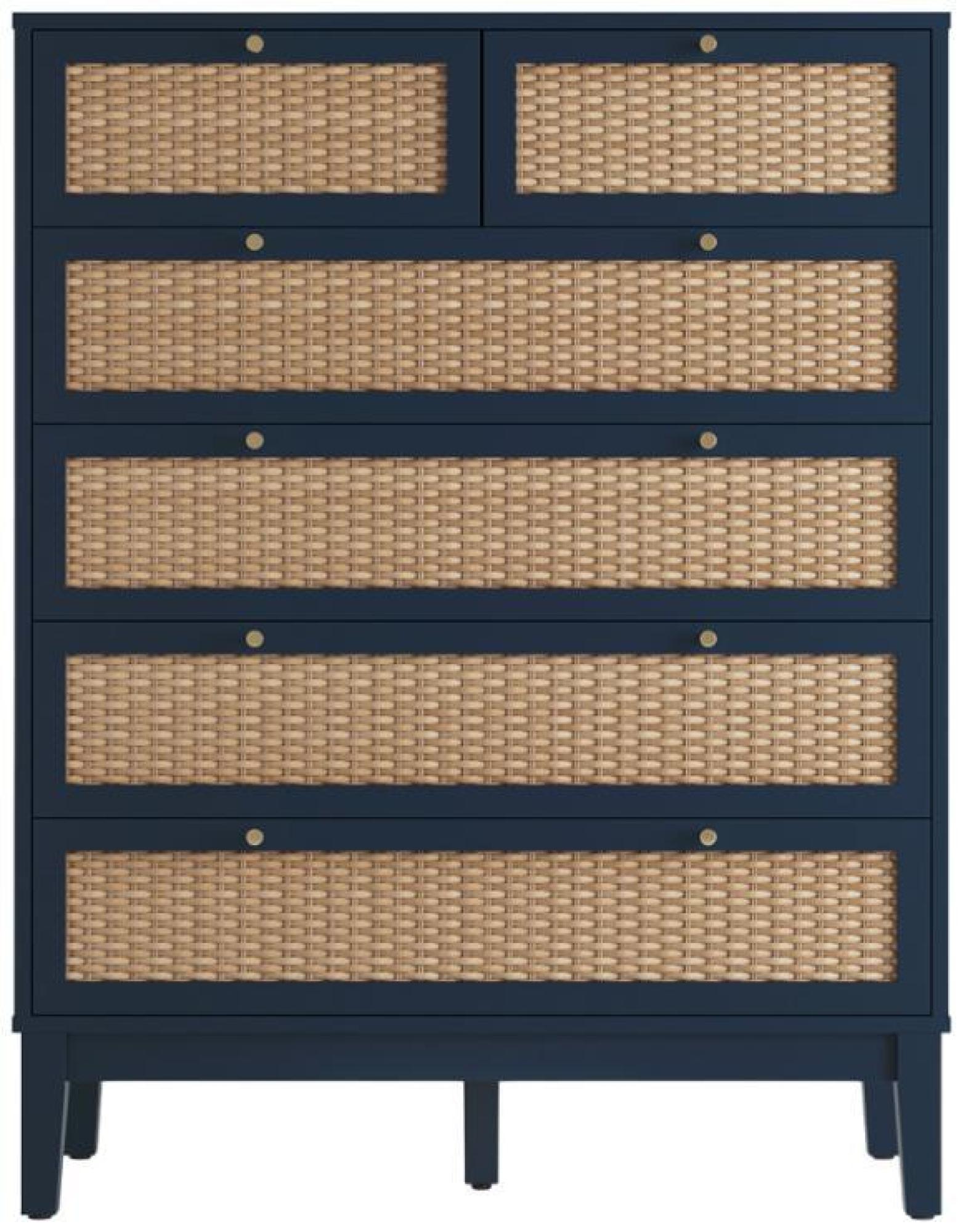 Product photograph of Bordeaux Berlin Blue And Faux Rattan 2 4 Drawer Chest from Choice Furniture Superstore.