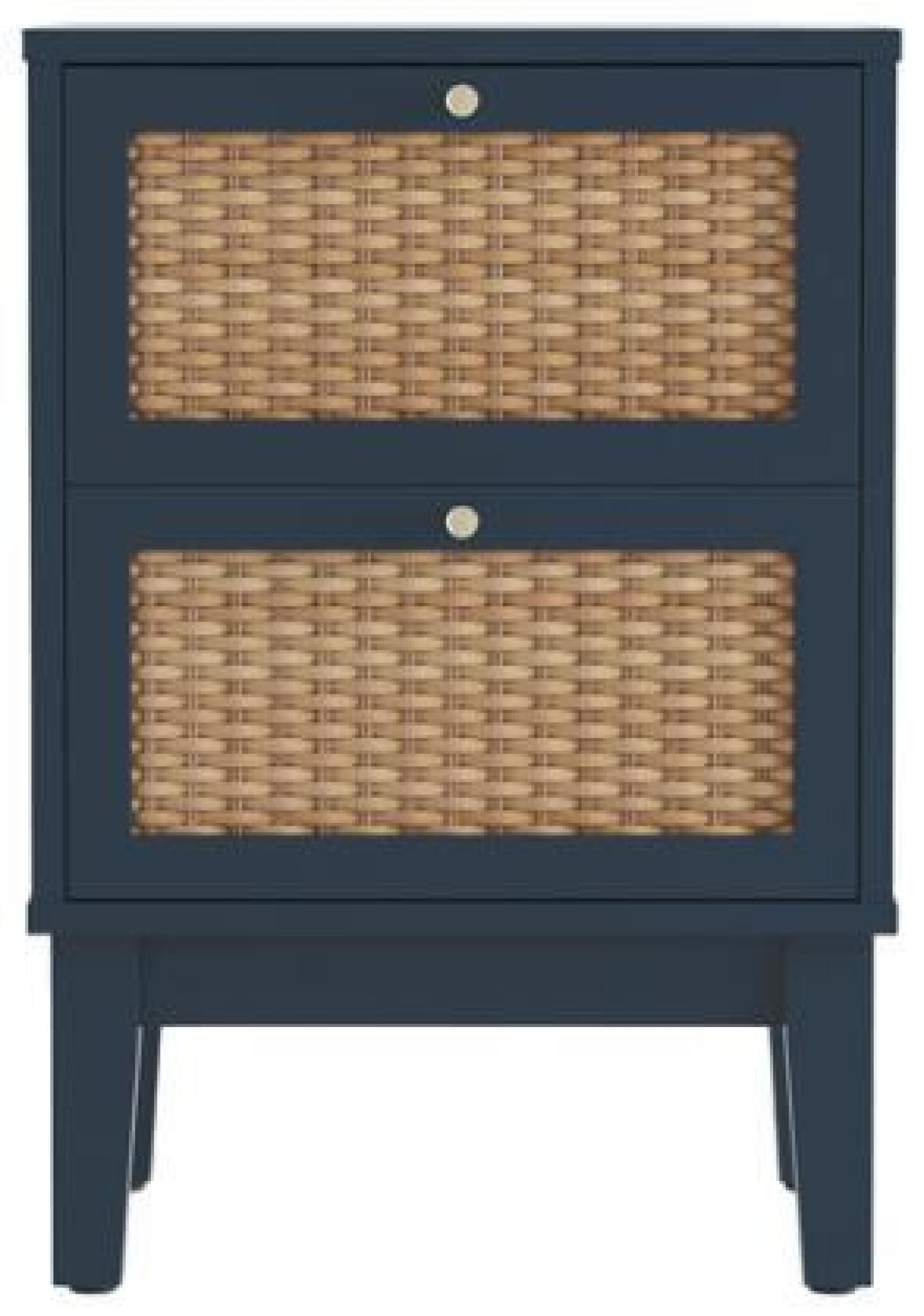 Product photograph of Bordeaux Berlin Blue And Faux Rattan 2 Drawer Bedside Cabinet from Choice Furniture Superstore.