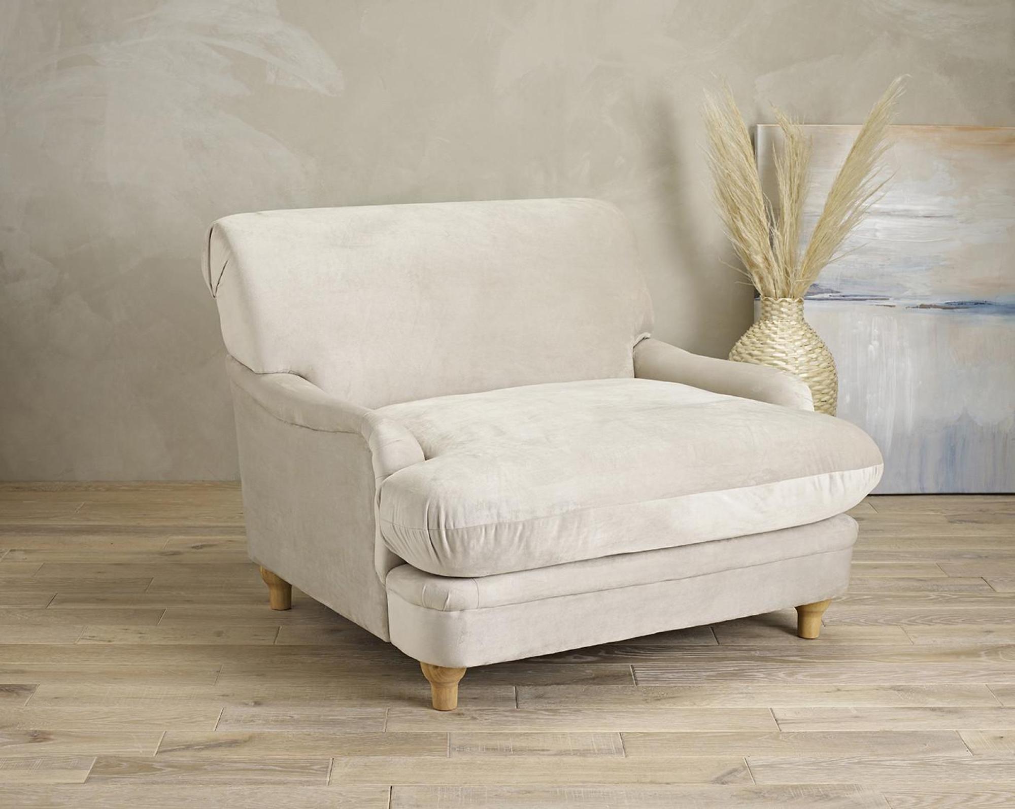 Product photograph of Plumpton Beige Velvet Fabric Chair from Choice Furniture Superstore.