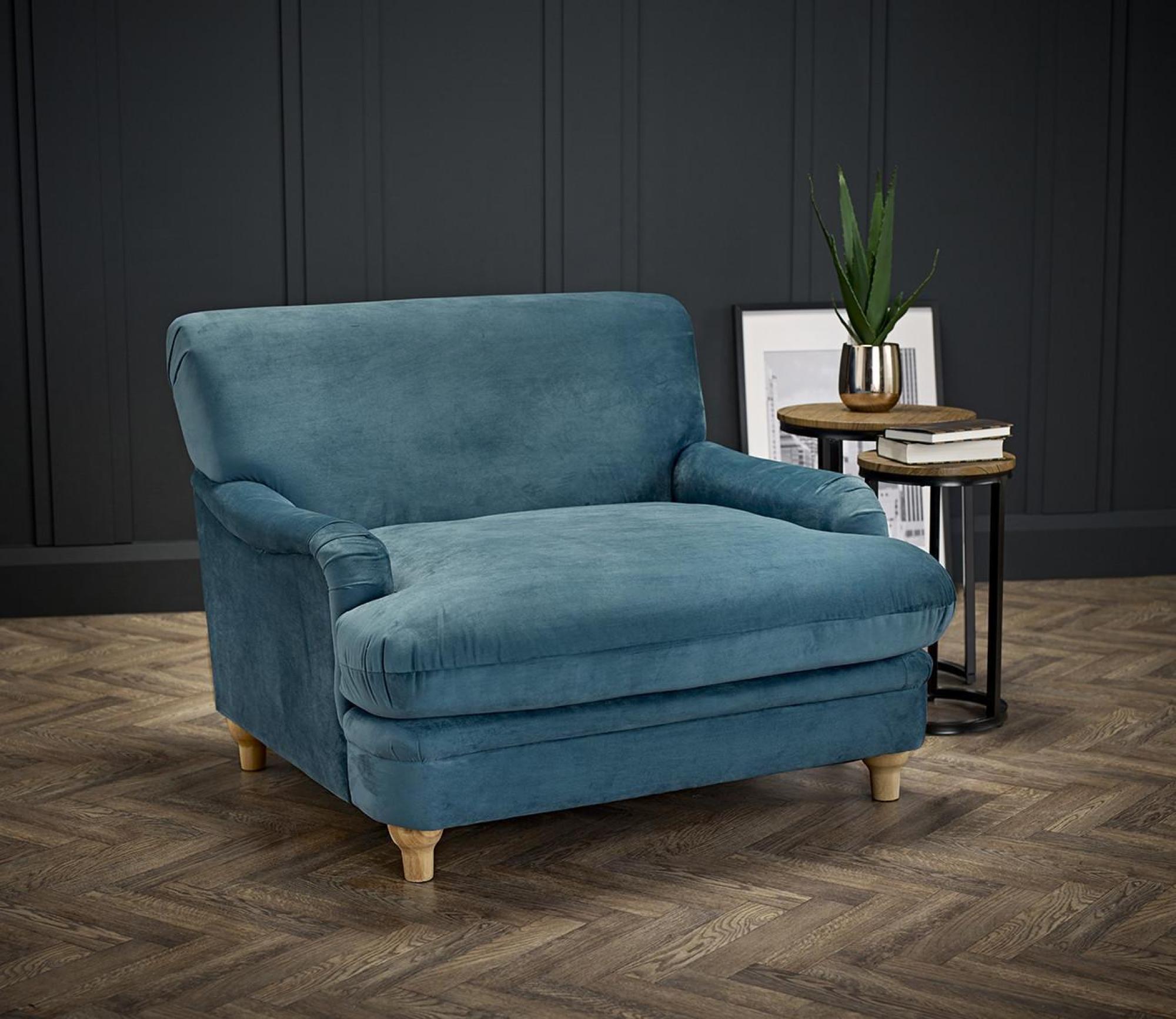 Product photograph of Plumpton Peacock Blue Velvet Fabric Chair from Choice Furniture Superstore.