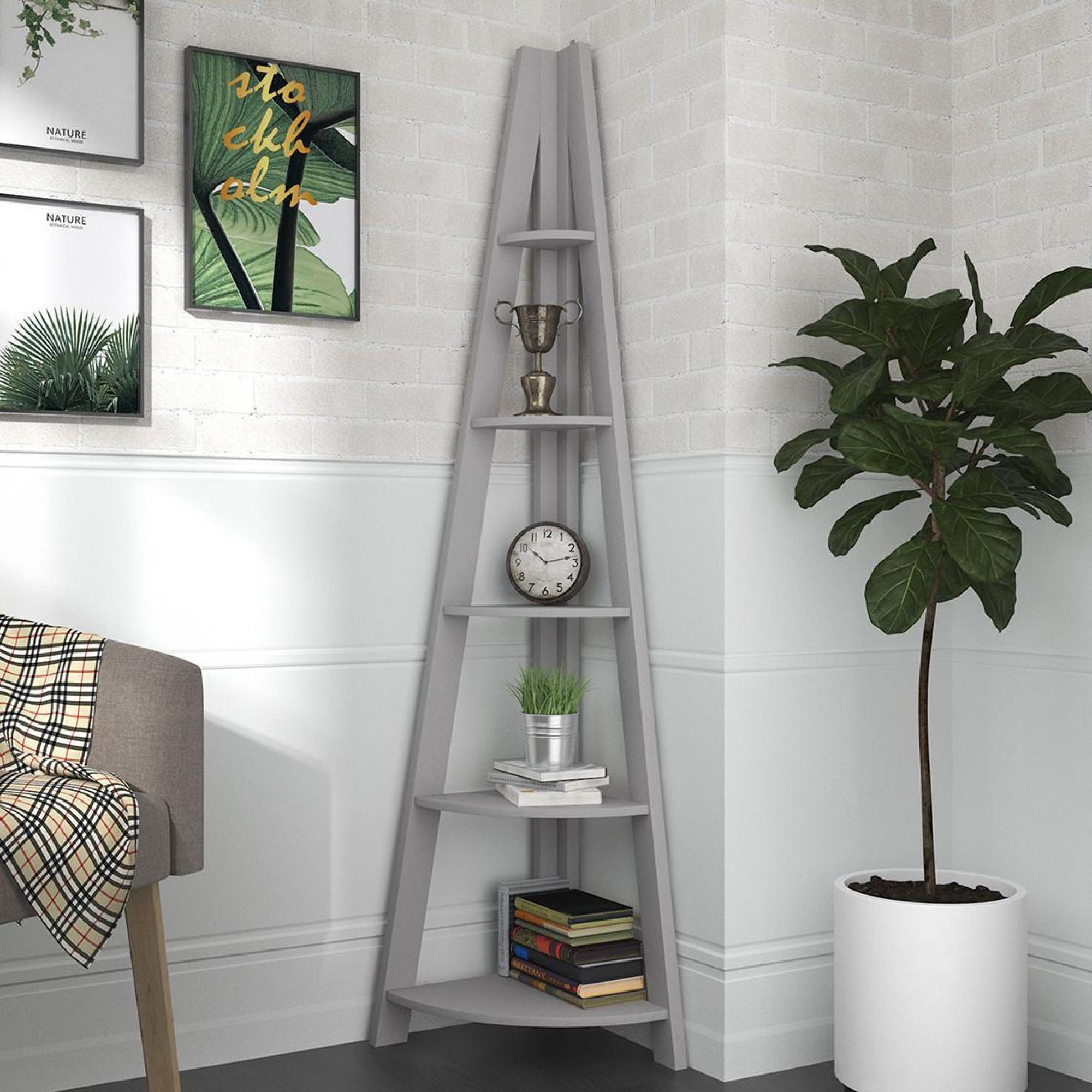 Product photograph of Tiva Ladder Grey Corner Shelving from Choice Furniture Superstore.