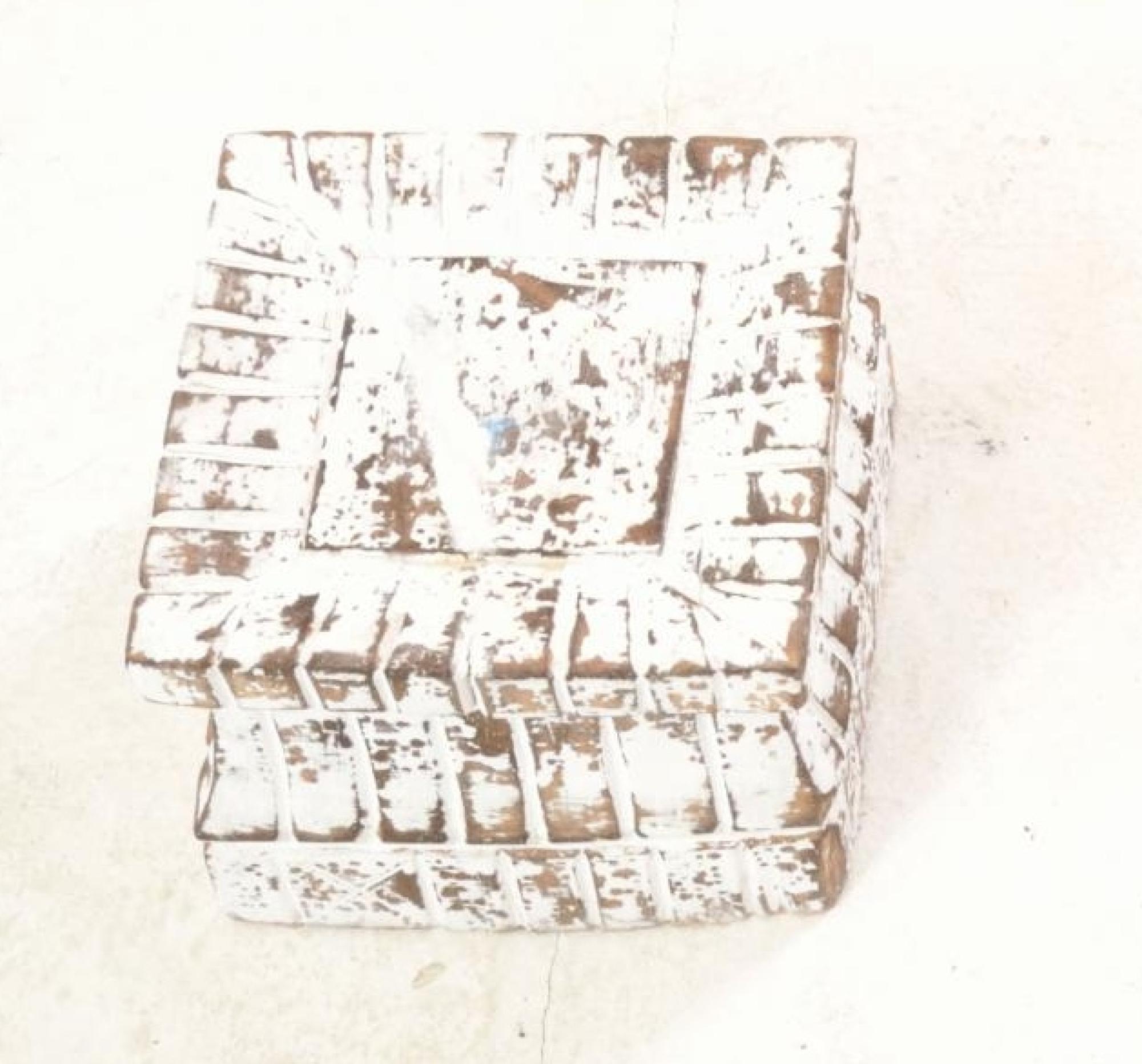 Product photograph of Square Carved White Distressed Candle Stand from Choice Furniture Superstore.