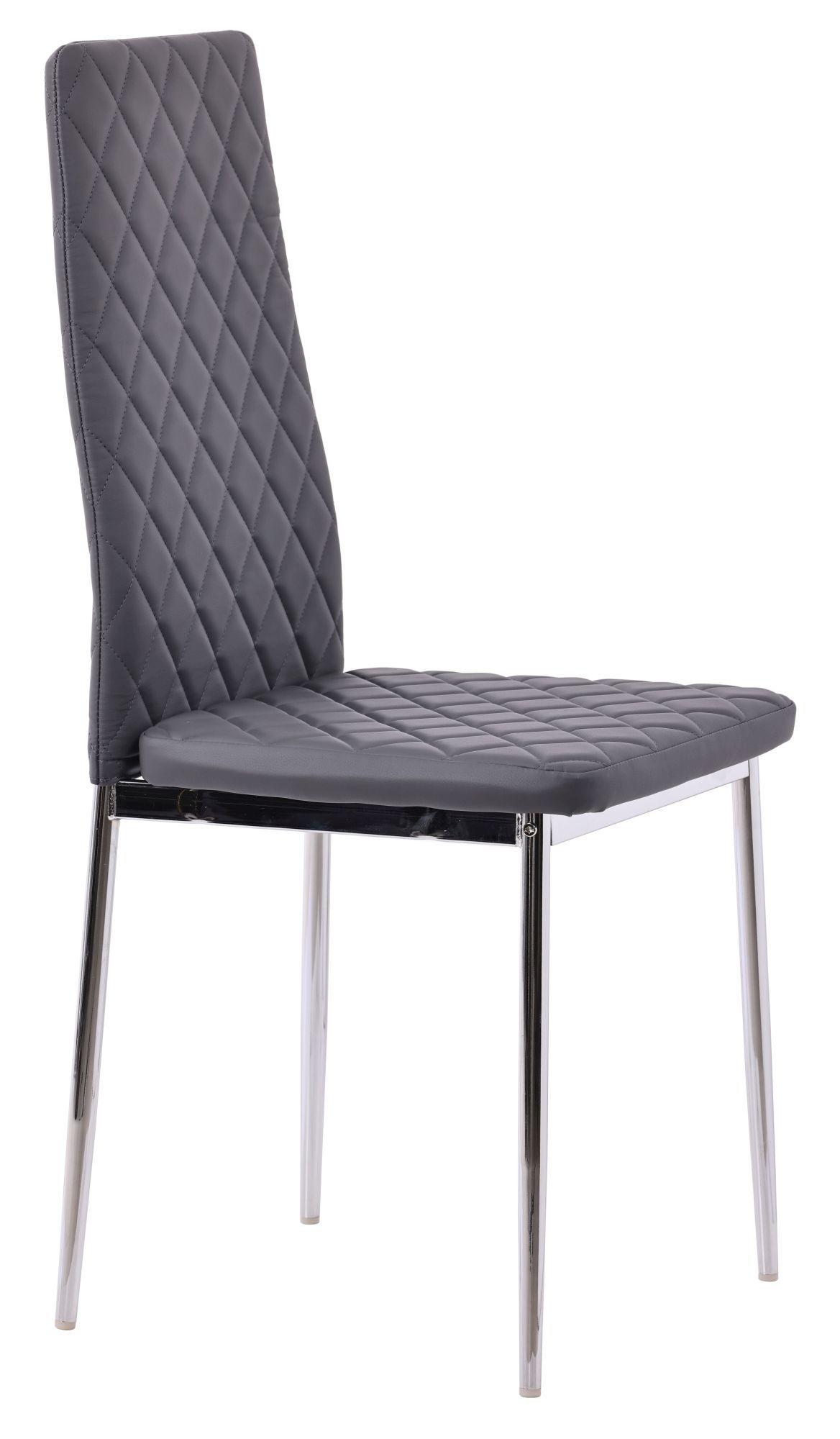 Product photograph of Set Of 2 Metro Dining Chairs In Grey Colour Leather And Chrome Metal Legs from Choice Furniture Superstore.