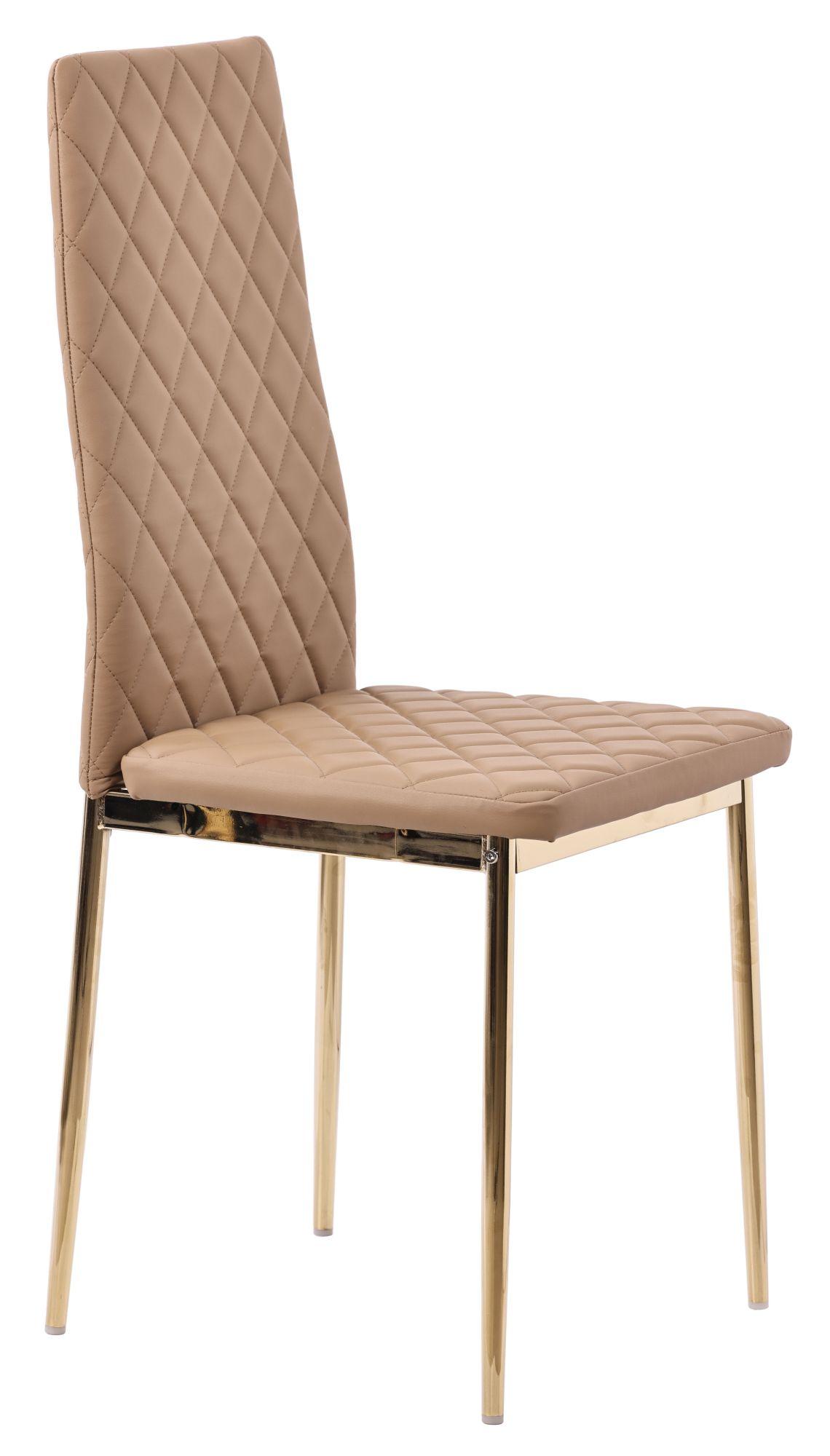 Product photograph of Set Of 2 Metro Dining Chairs In Cappuccino Colour Leather And Gold Metal Legs from Choice Furniture Superstore.