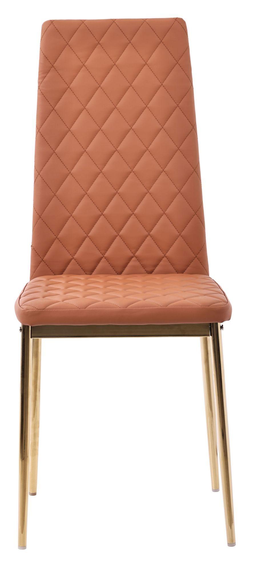 Product photograph of Set Of 2 Metro Dining Chairs In Burnt Orange Colour Leather And Gold Metal Legs from Choice Furniture Superstore.