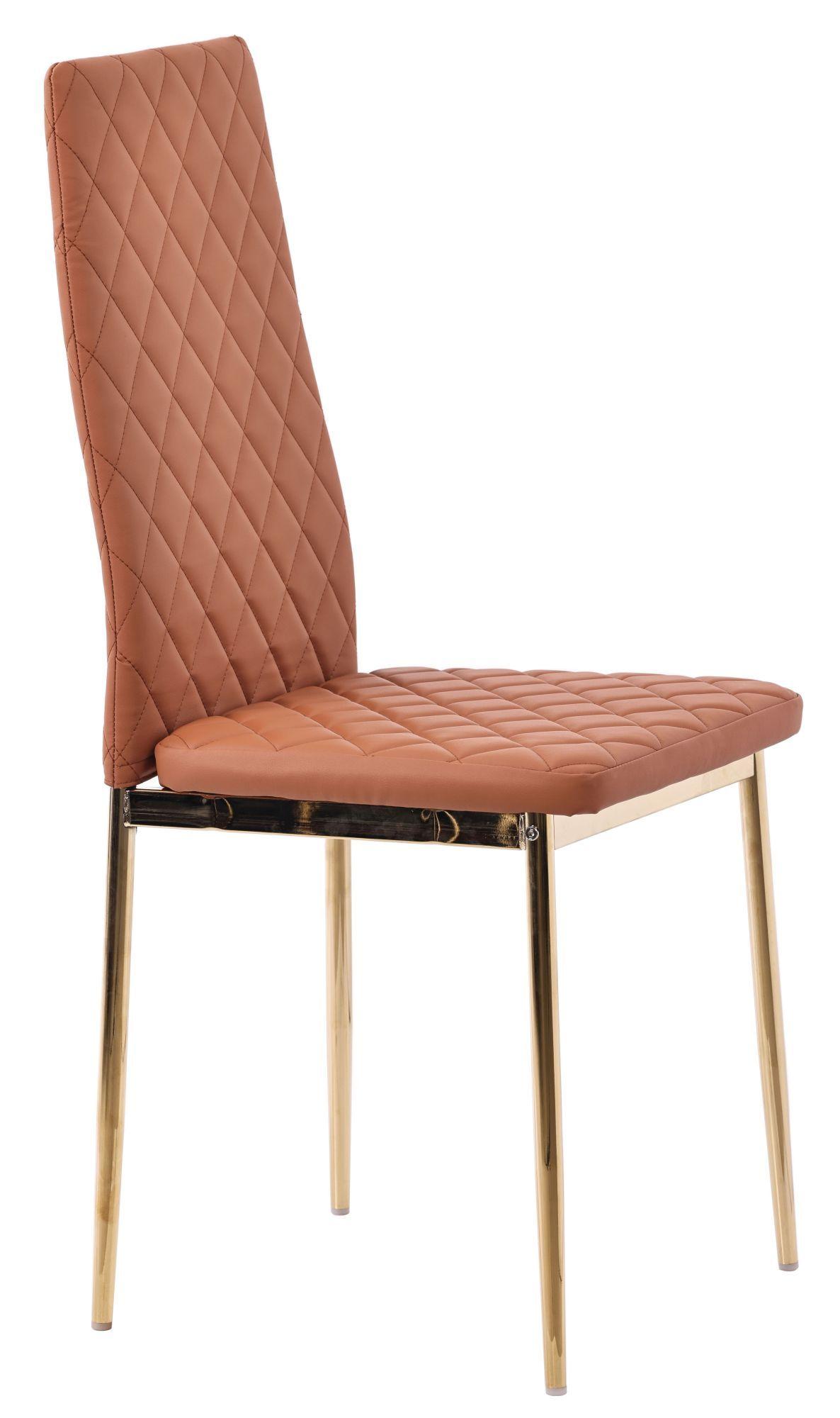 Product photograph of Set Of 2 Metro Dining Chairs In Burnt Orange Colour Leather And Gold Metal Legs from Choice Furniture Superstore.