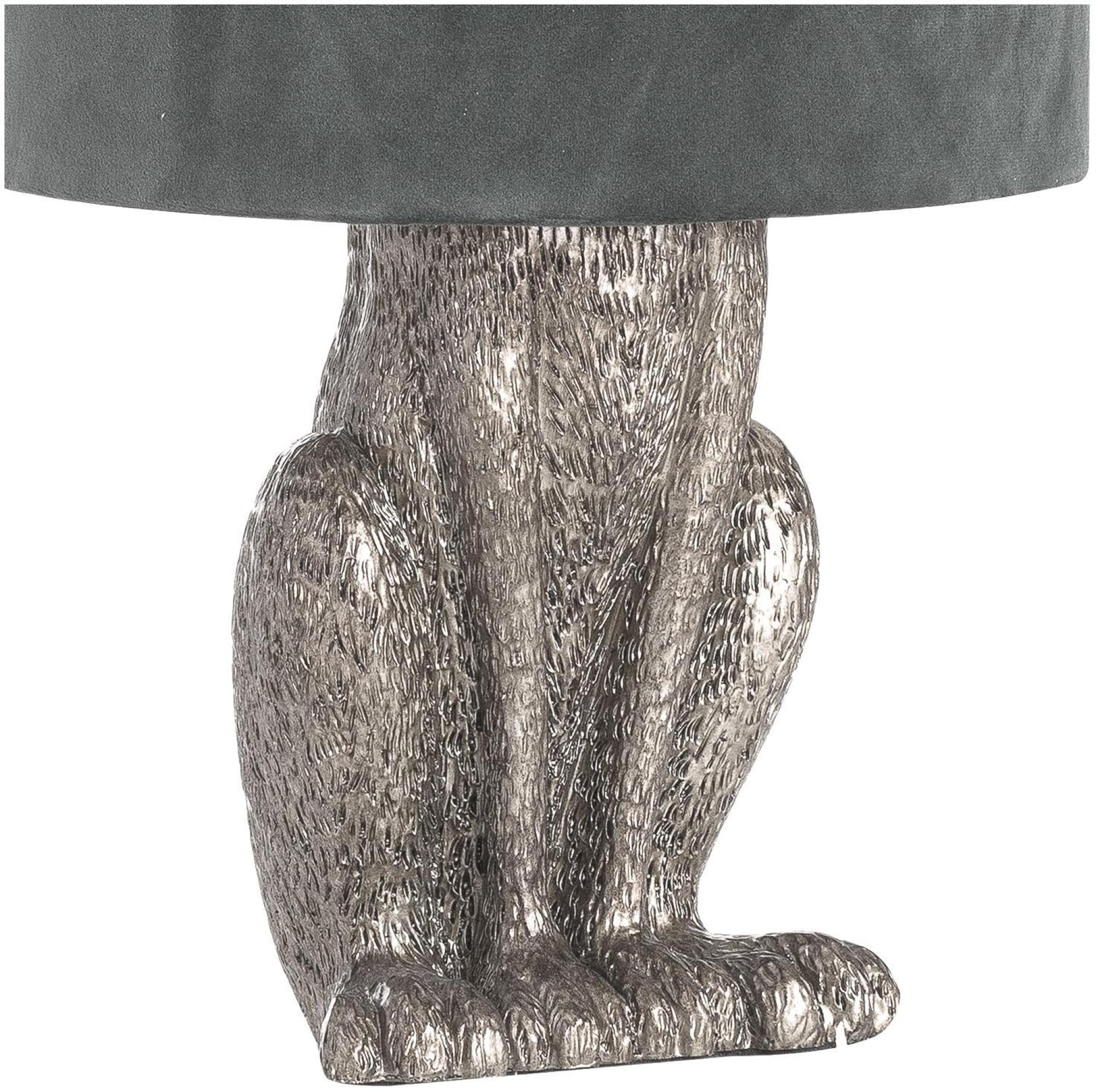 Product photograph of Silver Resin Hare Table Lamp With Velvet Shade from Choice Furniture Superstore.