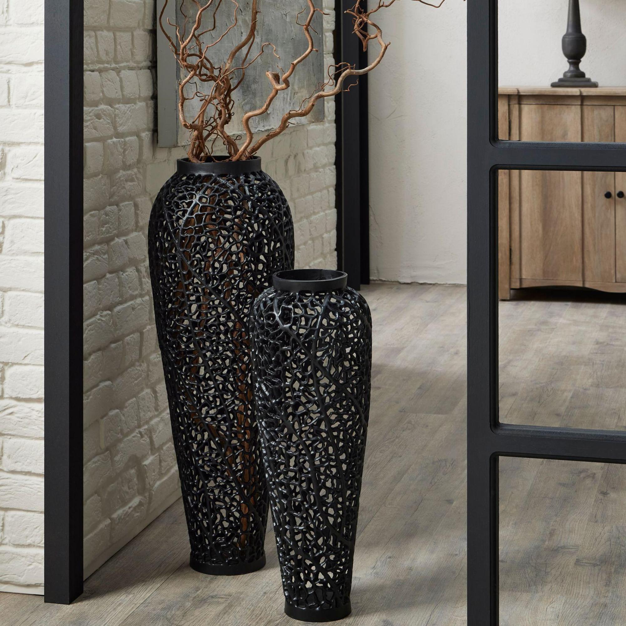 Product photograph of Black Aluminium Cast Lattice Vase from Choice Furniture Superstore.