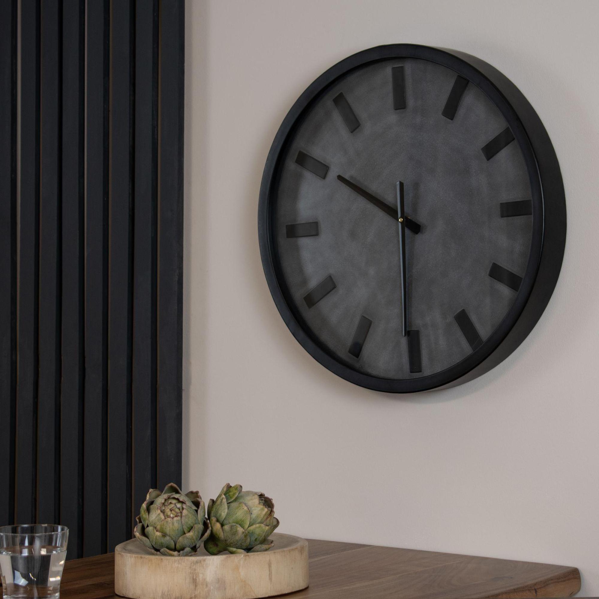 Product photograph of Black Metal Concrete Effect Station Clock - 50cm X 50cm from Choice Furniture Superstore.