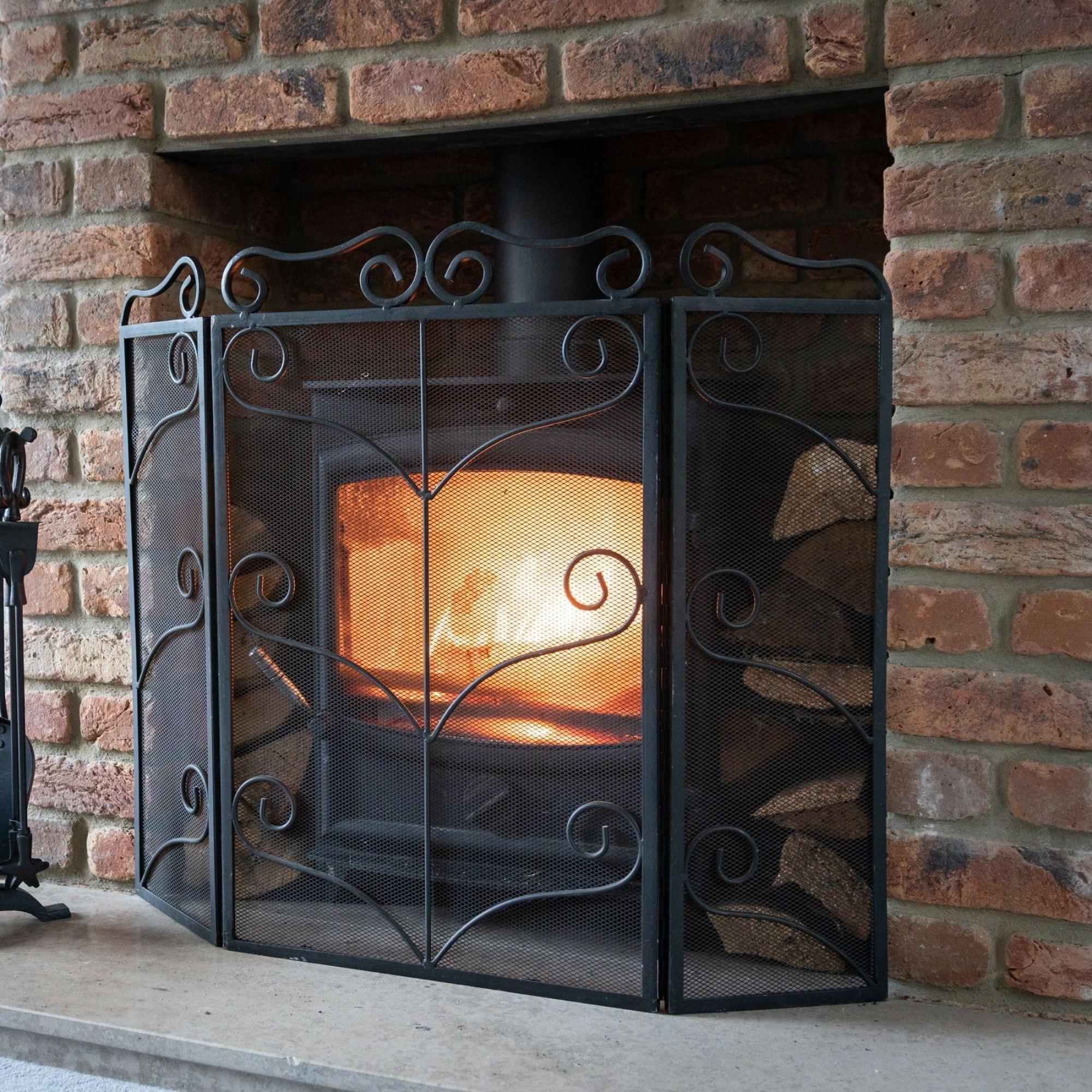 Product photograph of Black Metal Heavy Large Ornate Firescreen from Choice Furniture Superstore.