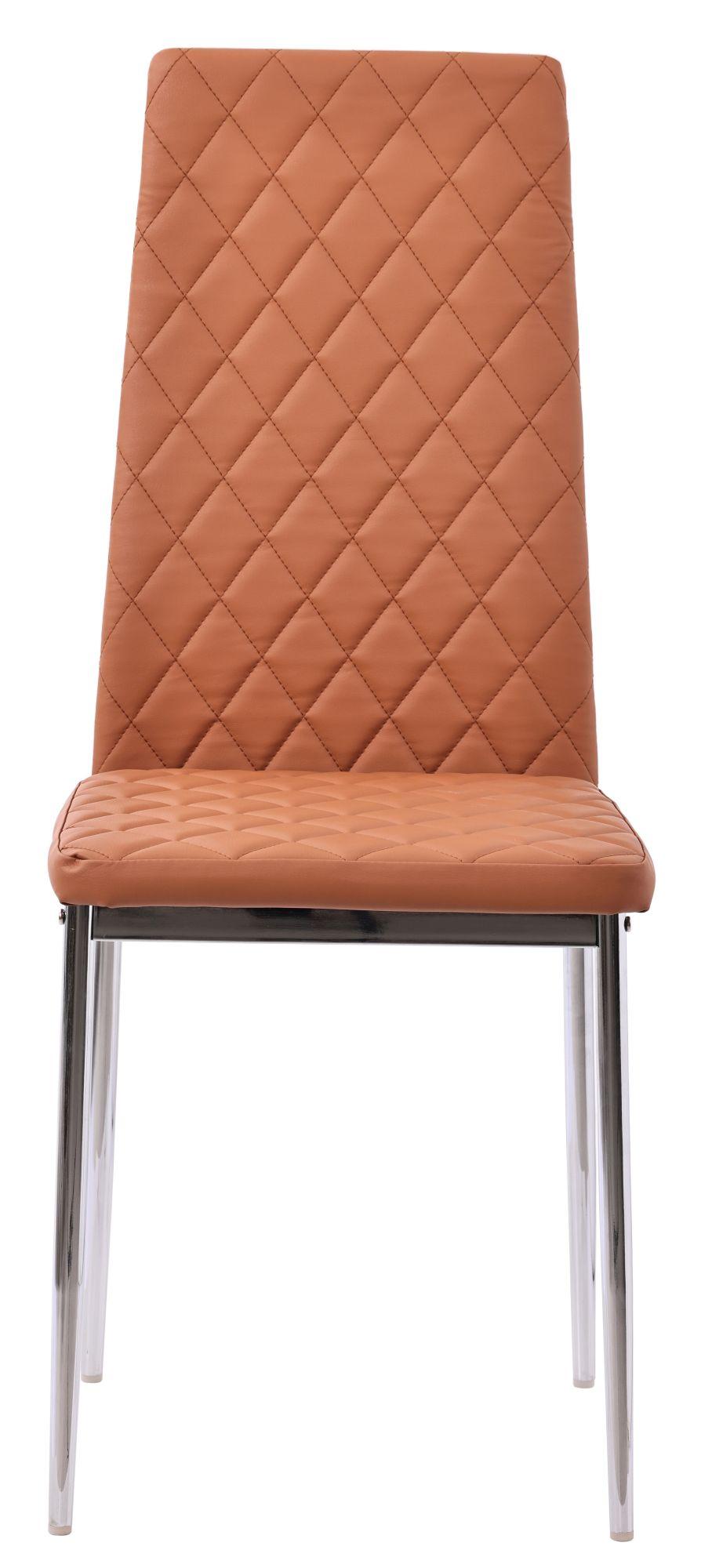 Product photograph of 6 X Metro Dining Chairs In Burnt Orange Colour Leather And Chrome Metal Legs from Choice Furniture Superstore.