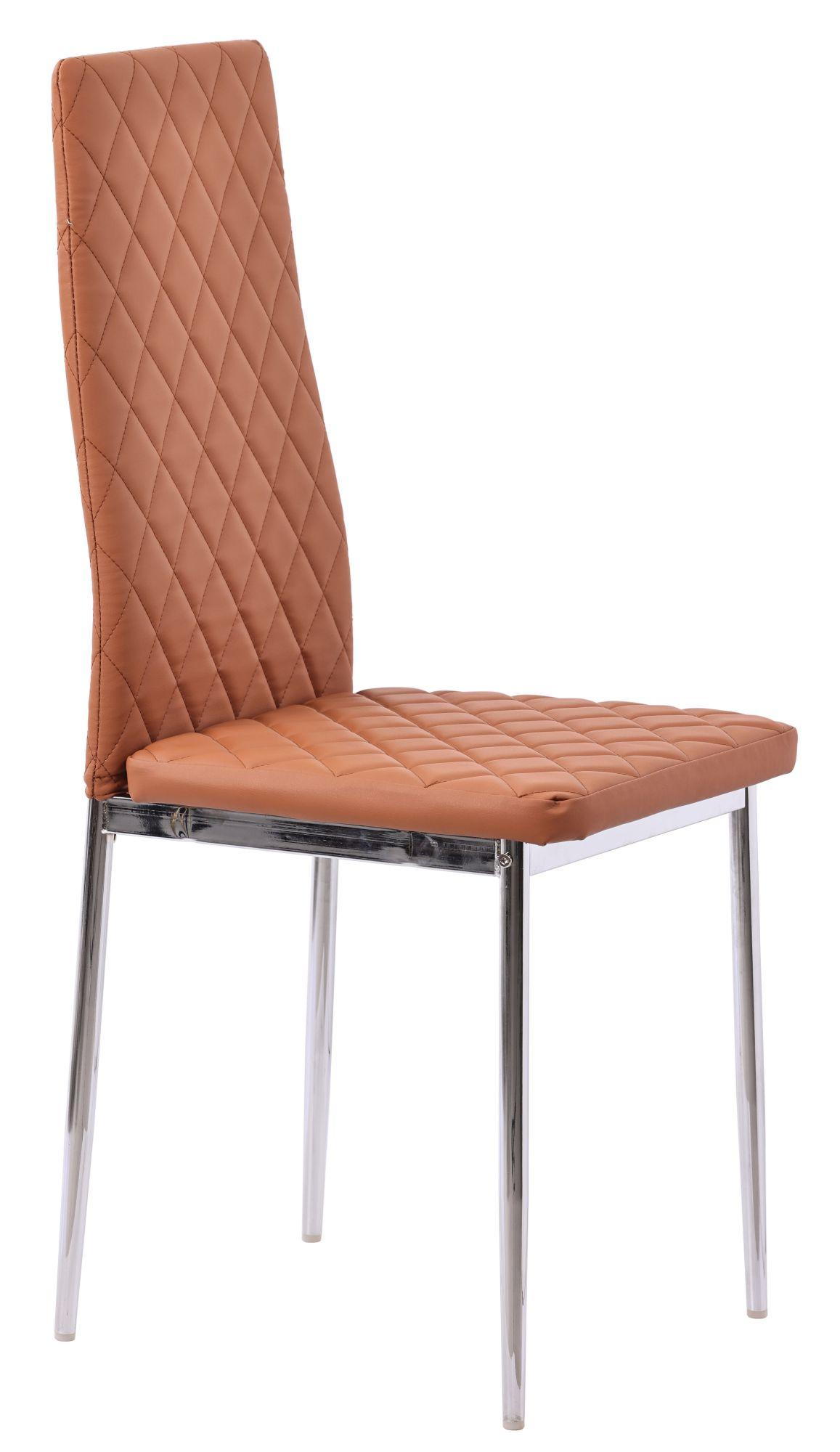 Product photograph of 6 X Metro Dining Chairs In Burnt Orange Colour Leather And Chrome Metal Legs from Choice Furniture Superstore.