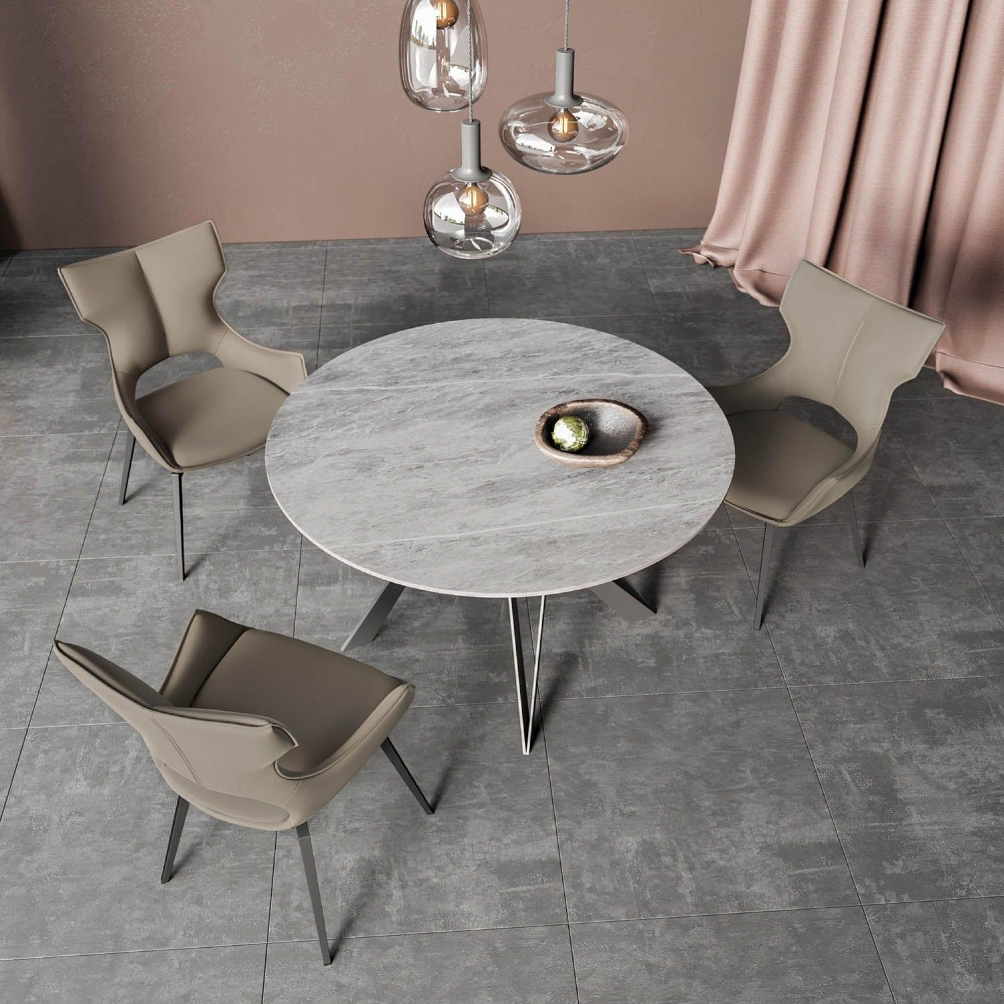 Product photograph of Murano Grey Ceramic 4 Seater Round Dining Table With Black Metal Base from Choice Furniture Superstore.