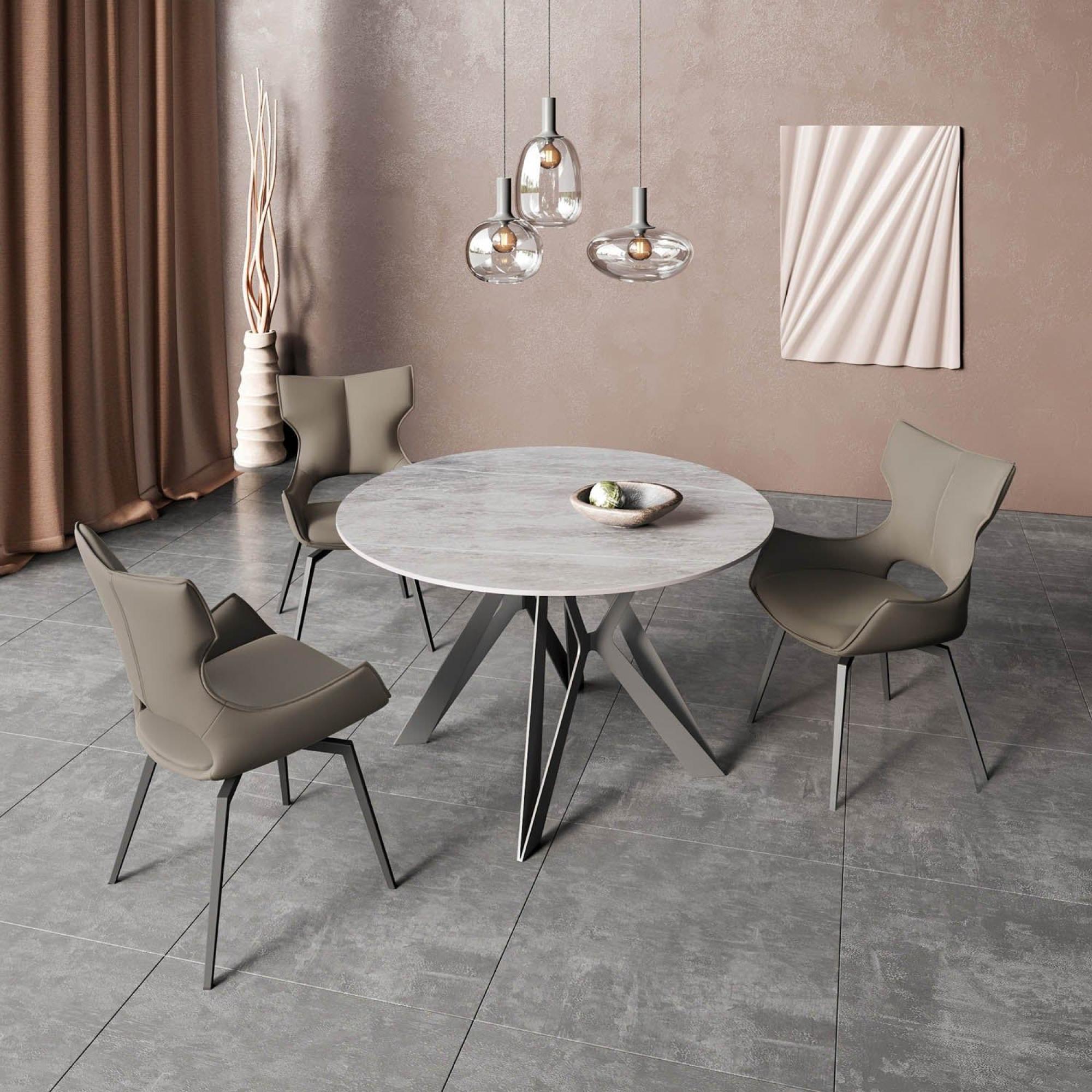 Product photograph of Murano Grey Ceramic 4 Seater Round Dining Table With Black Metal Base from Choice Furniture Superstore.