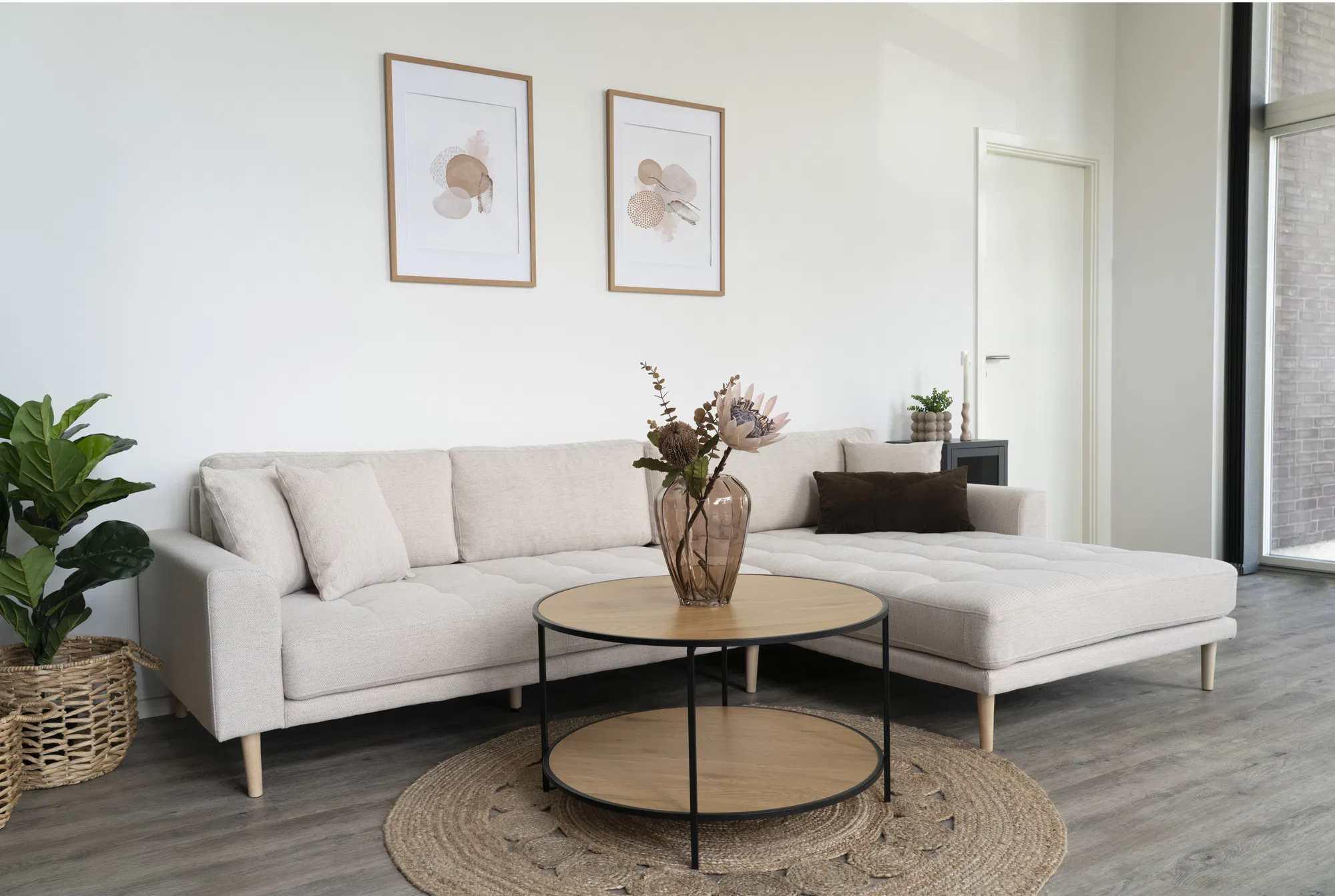 Product photograph of Datto Sand Fabric Right Hand Facing Lounge Sofa With Natural Legs from Choice Furniture Superstore.