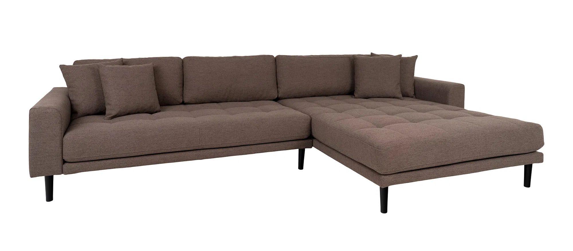 Product photograph of Datto Brown Fabric Right Hand Facing Lounge Sofa With Black Legs from Choice Furniture Superstore.