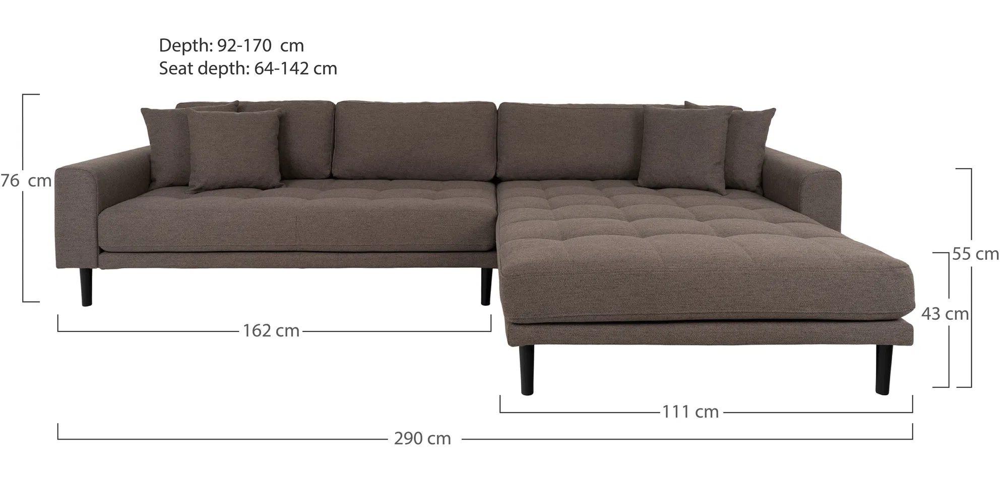 Product photograph of Datto Brown Fabric Right Hand Facing Lounge Sofa With Black Legs from Choice Furniture Superstore.