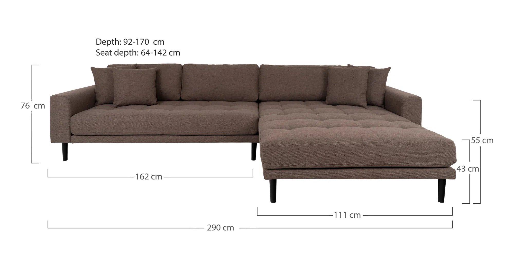 Product photograph of Datto Brown Fabric Right Hand Facing Lounge Sofa With Black Legs from Choice Furniture Superstore.