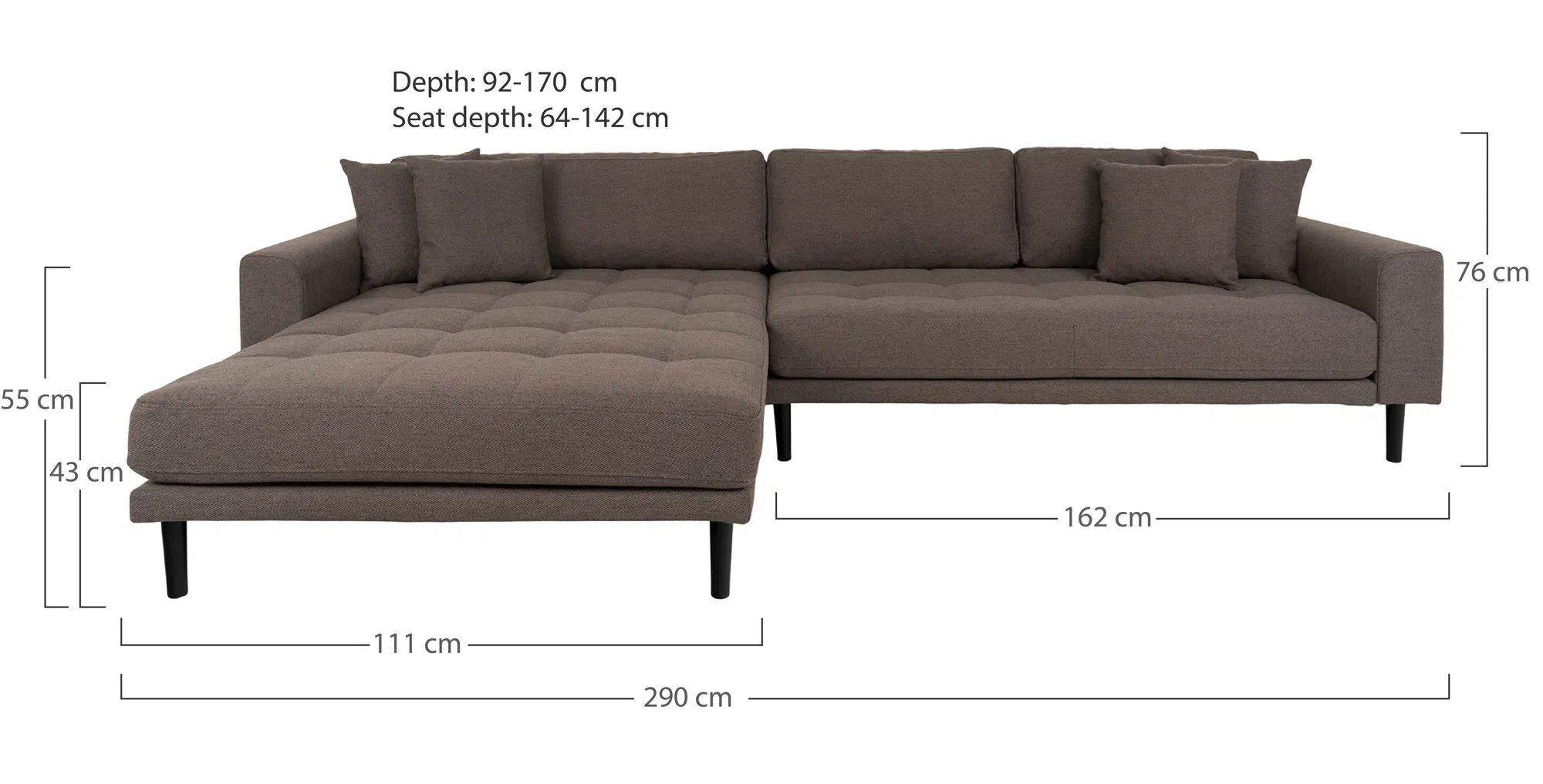 Product photograph of Datto Brown Fabric Left Hand Facing Lounge Sofa With Black Legs from Choice Furniture Superstore.