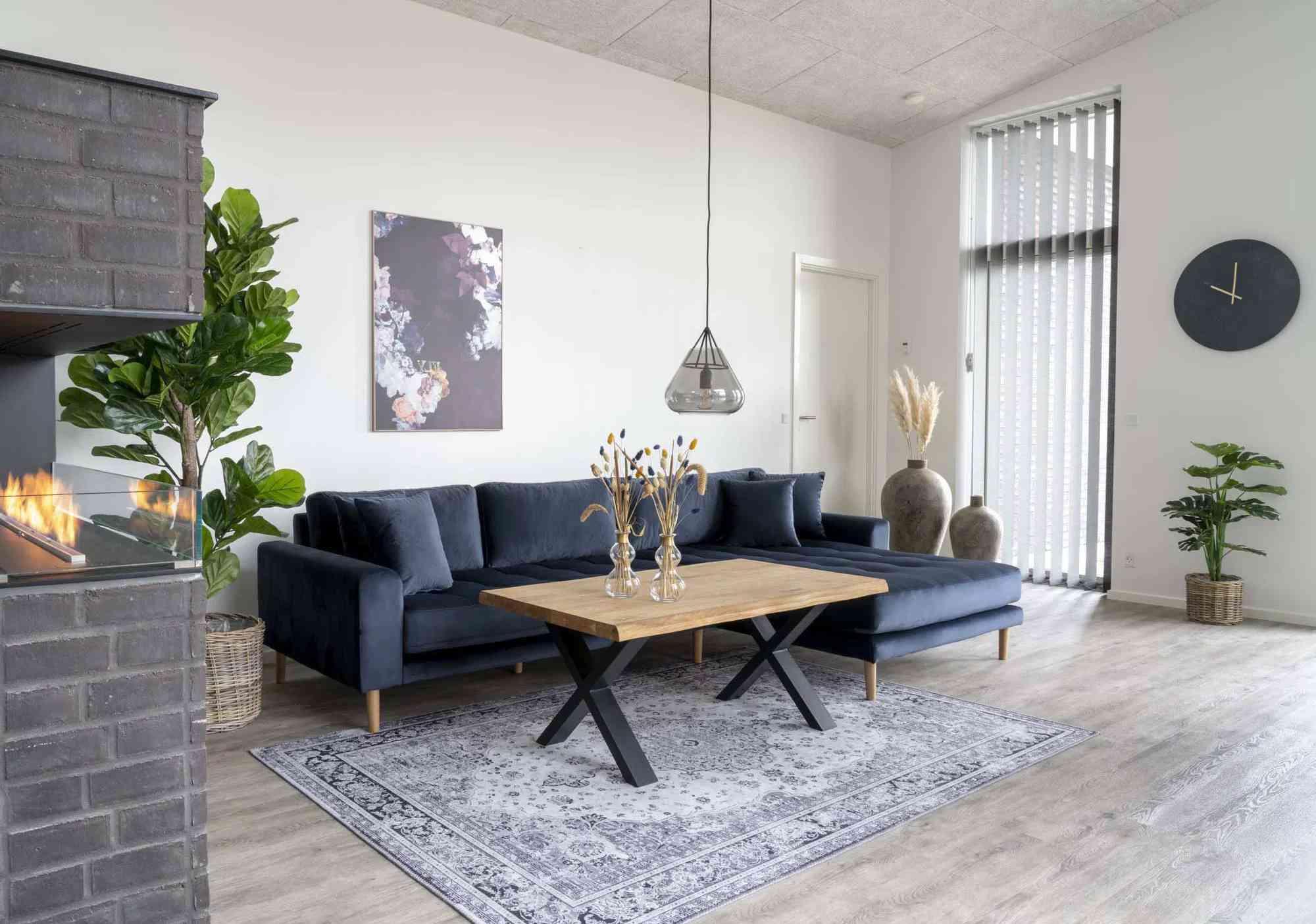 Product photograph of Datto Blue Fabric Right Hand Facing Lounge Sofa With Natural Legs from Choice Furniture Superstore.