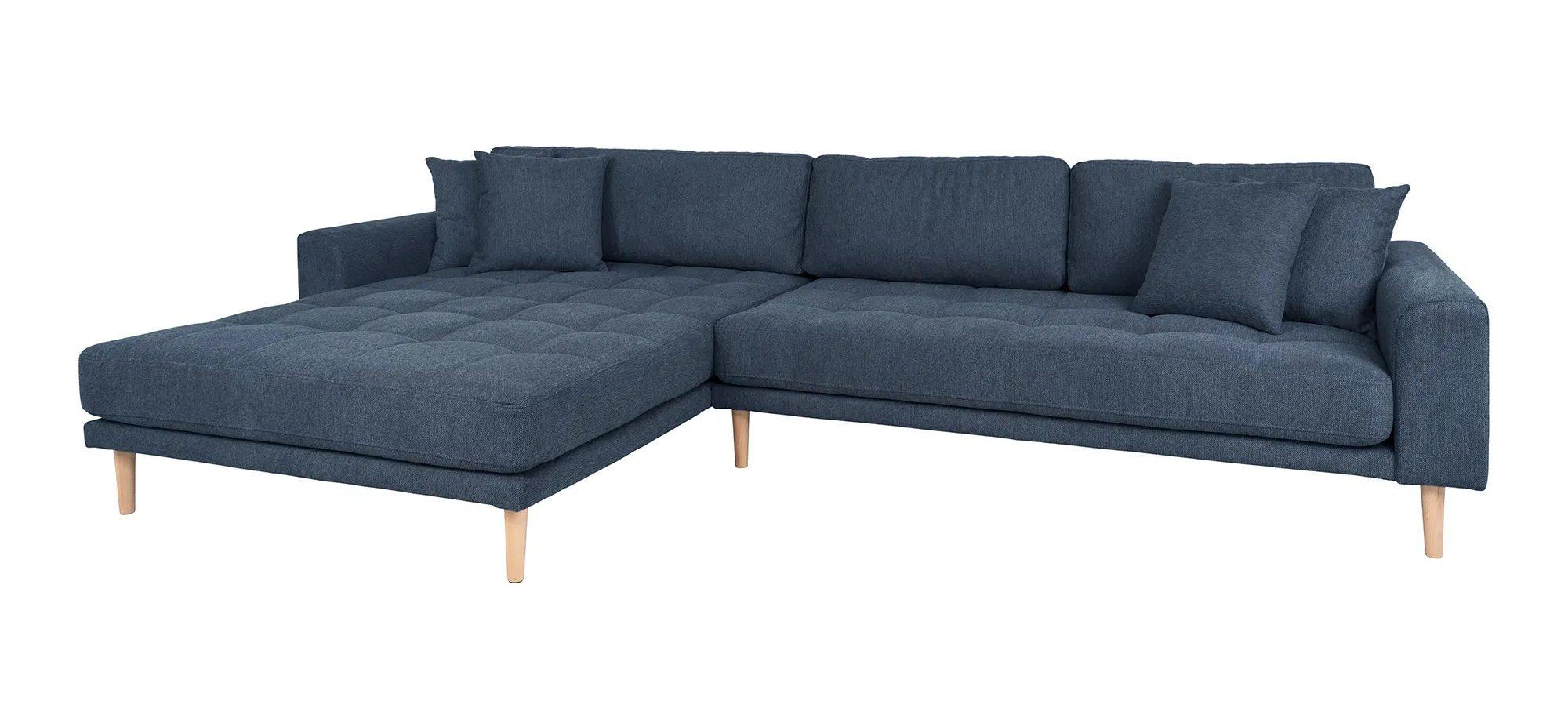 Product photograph of Datto Blue Fabric Left Hand Facing Lounge Sofa With Natural Legs from Choice Furniture Superstore.