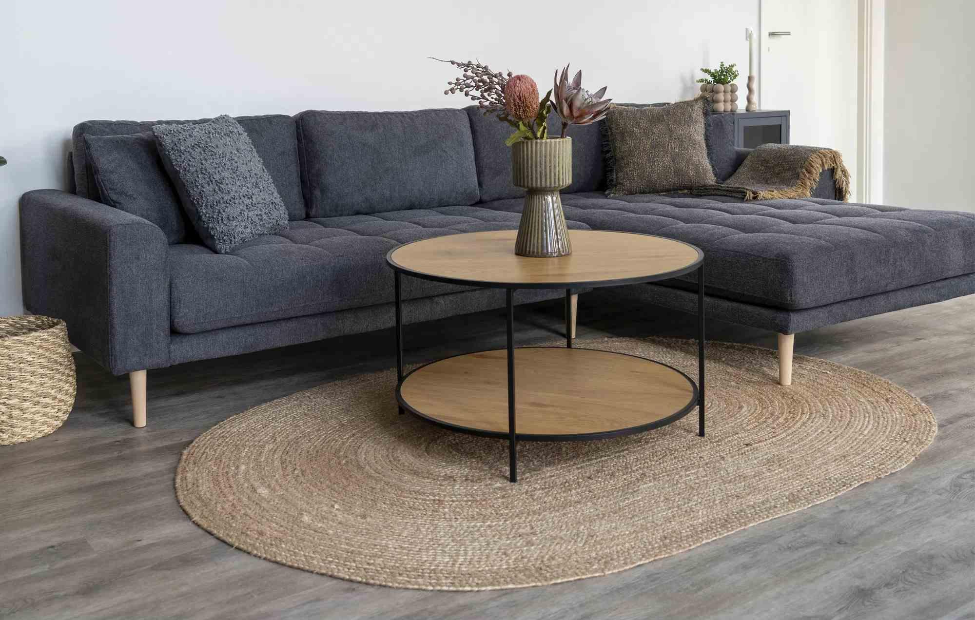 Product photograph of Datto Blue Fabric Left Hand Facing Lounge Sofa With Natural Legs from Choice Furniture Superstore.