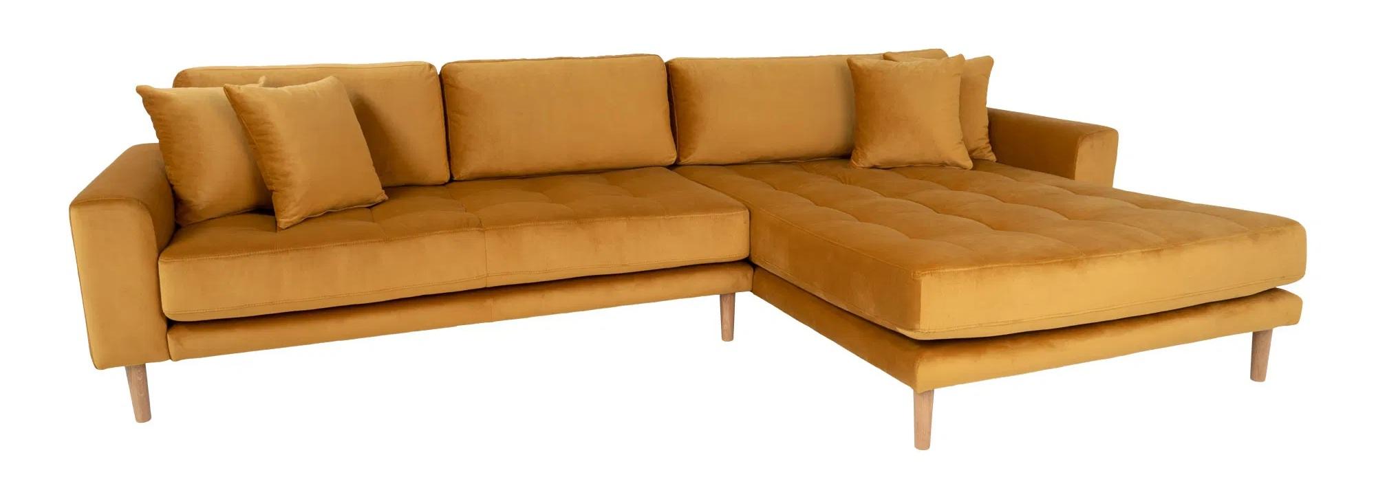 Product photograph of Datto Mustard Fabric Right Hand Facing Lounge Sofa With Natural Legs from Choice Furniture Superstore.